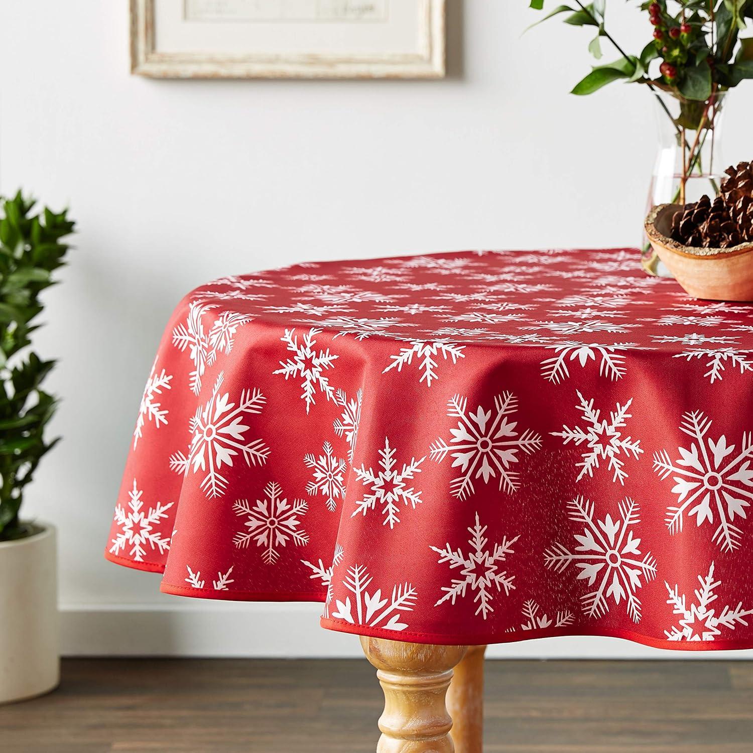 Decorative Christmas Snowflakes Design Red Tablecloths - 60" Round