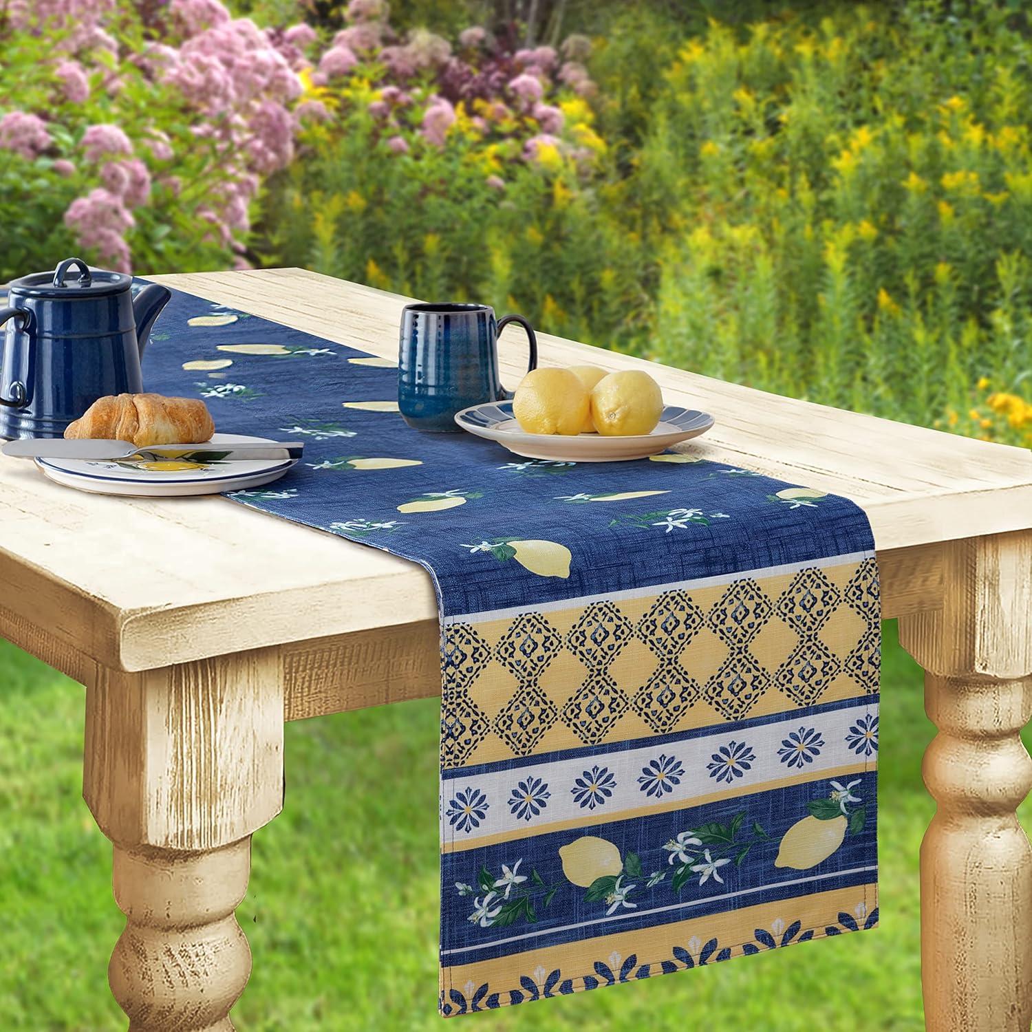 Provence Blue Lemon Polyester Table Runner, 70 Inch