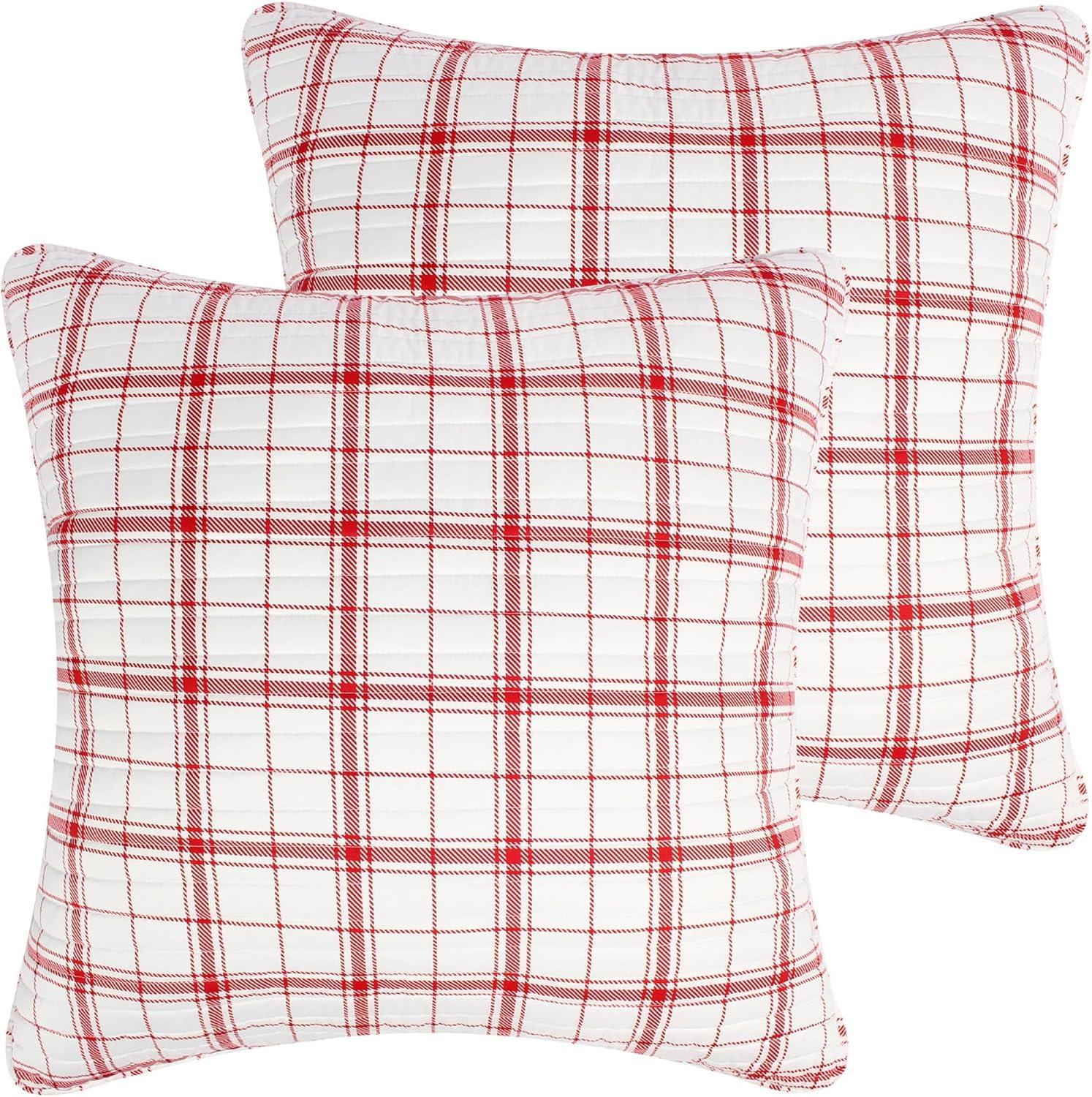 Levtex Home Merry & Bright Collection - Gnome Forest Quilt - Euro Sham - Plaid - Red and White - Quilt (26x26in.) - Reversible - Polyester