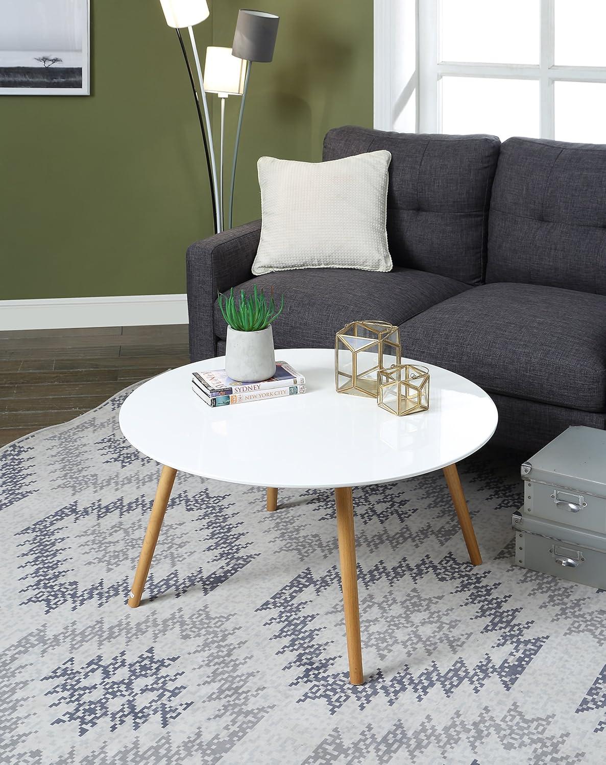 Convenience Concepts Oslo 32" Round Coffee Table in Glossy White Wood Finish