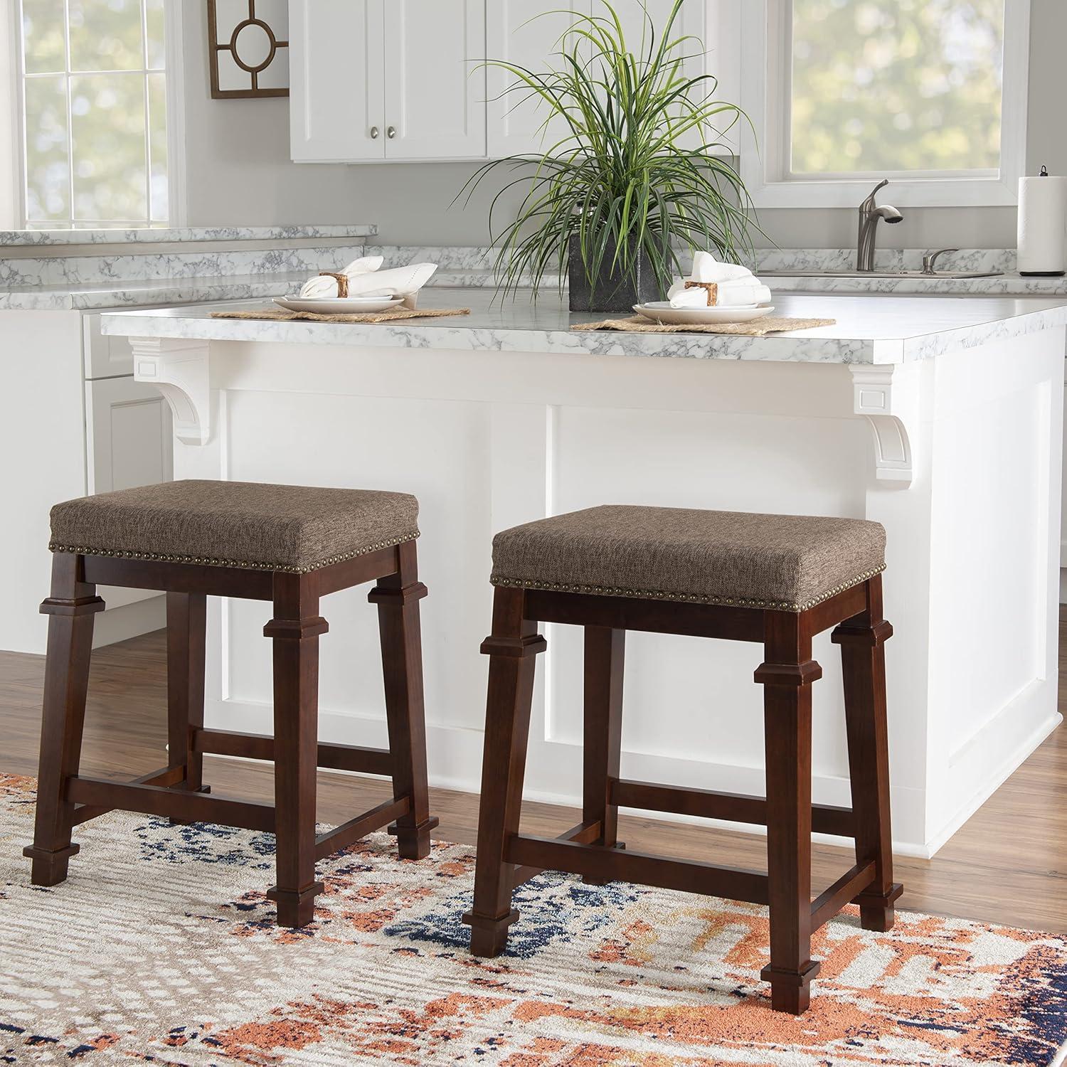 Kennedy Backless Walnut Brown Wood Counter Stool