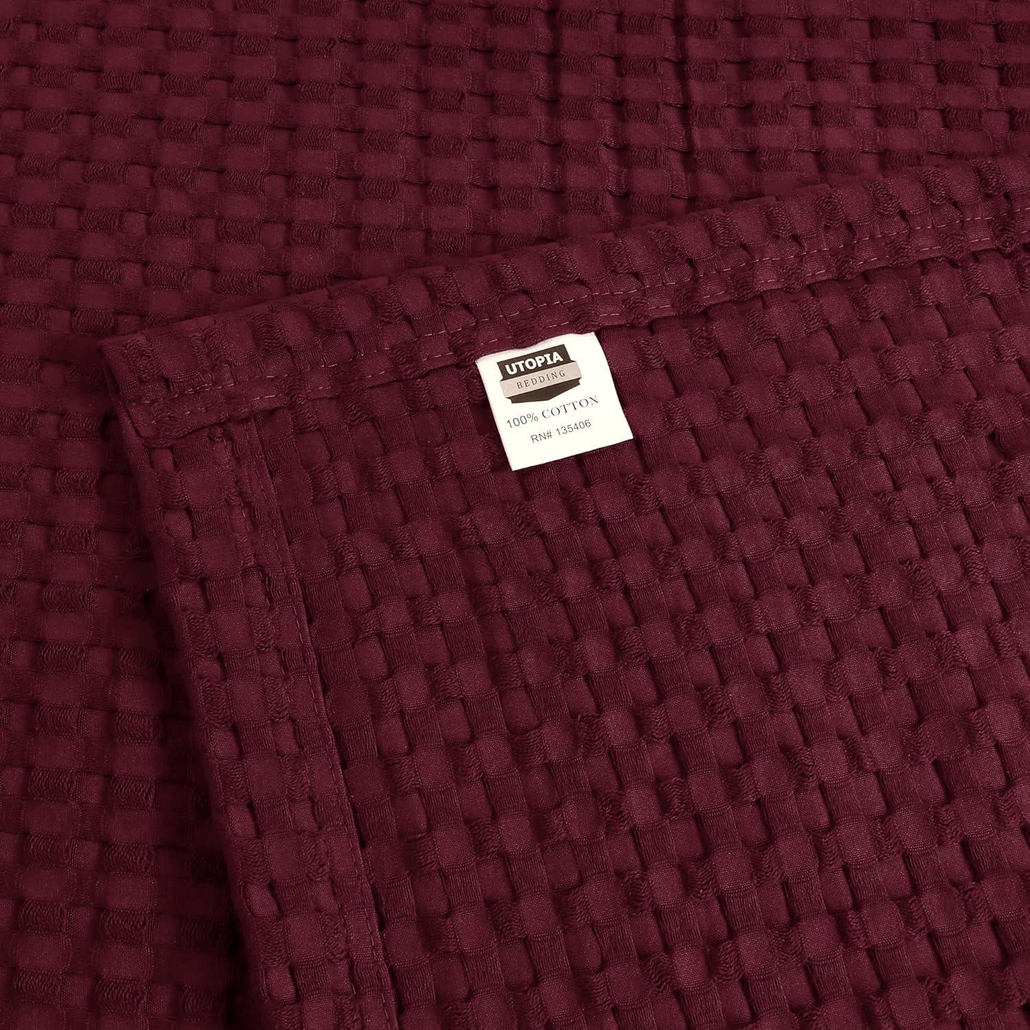 Utopia Bedding Burgundy 100% Cotton Waffle Blanket 300 GSM [Queen - 90x90 Inch] Soft Lightweight Breathable Bed Blanket for All Season