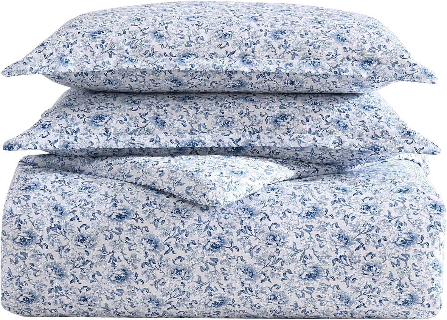 Laura Ashley Lorelei Blue Cotton Reversible Duvet Cover Set