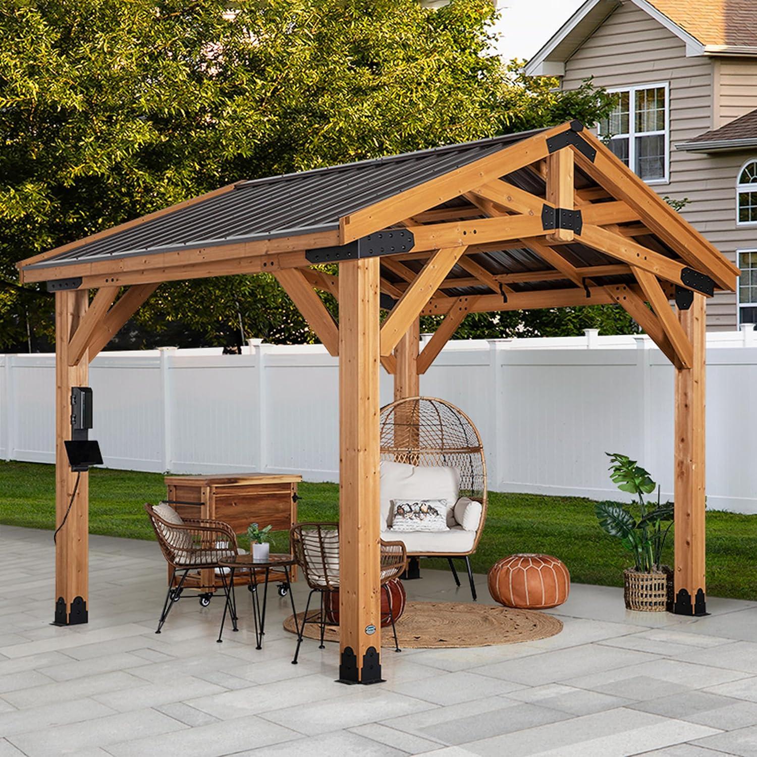 Norwood 12x10 Cedar Wood Gazebo with Steel Roof