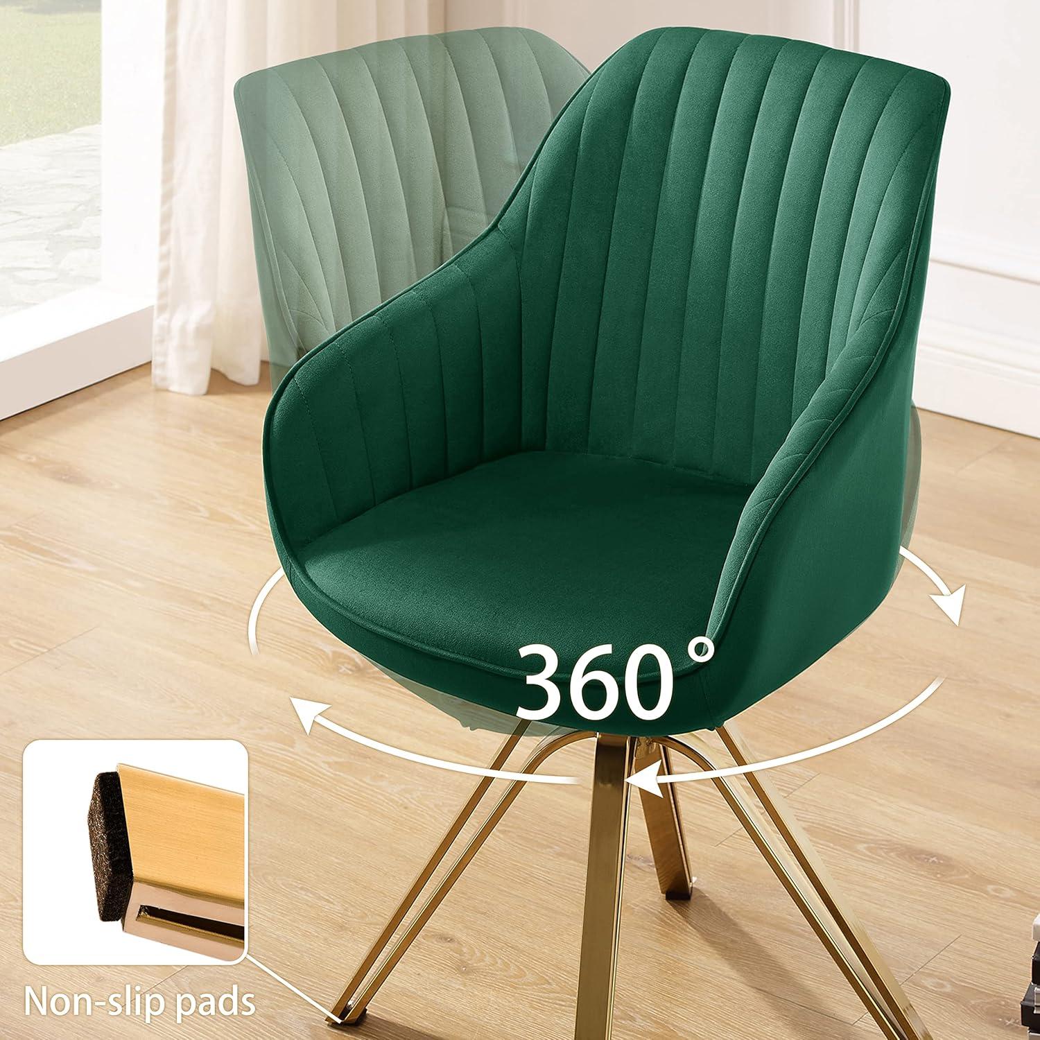 23 in. Green Velvet & Gold Swivel Arm Chair