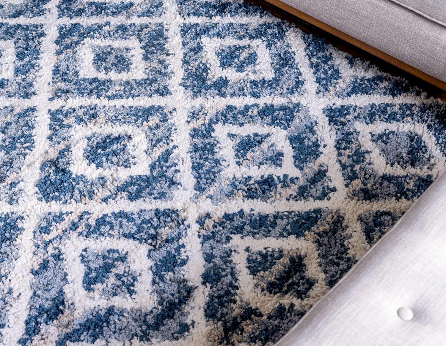 Unique Loom Hygge Shag Collection Area Rug - Diamond (4' 1" x 6' 1" Rectangle Blue/Beige)