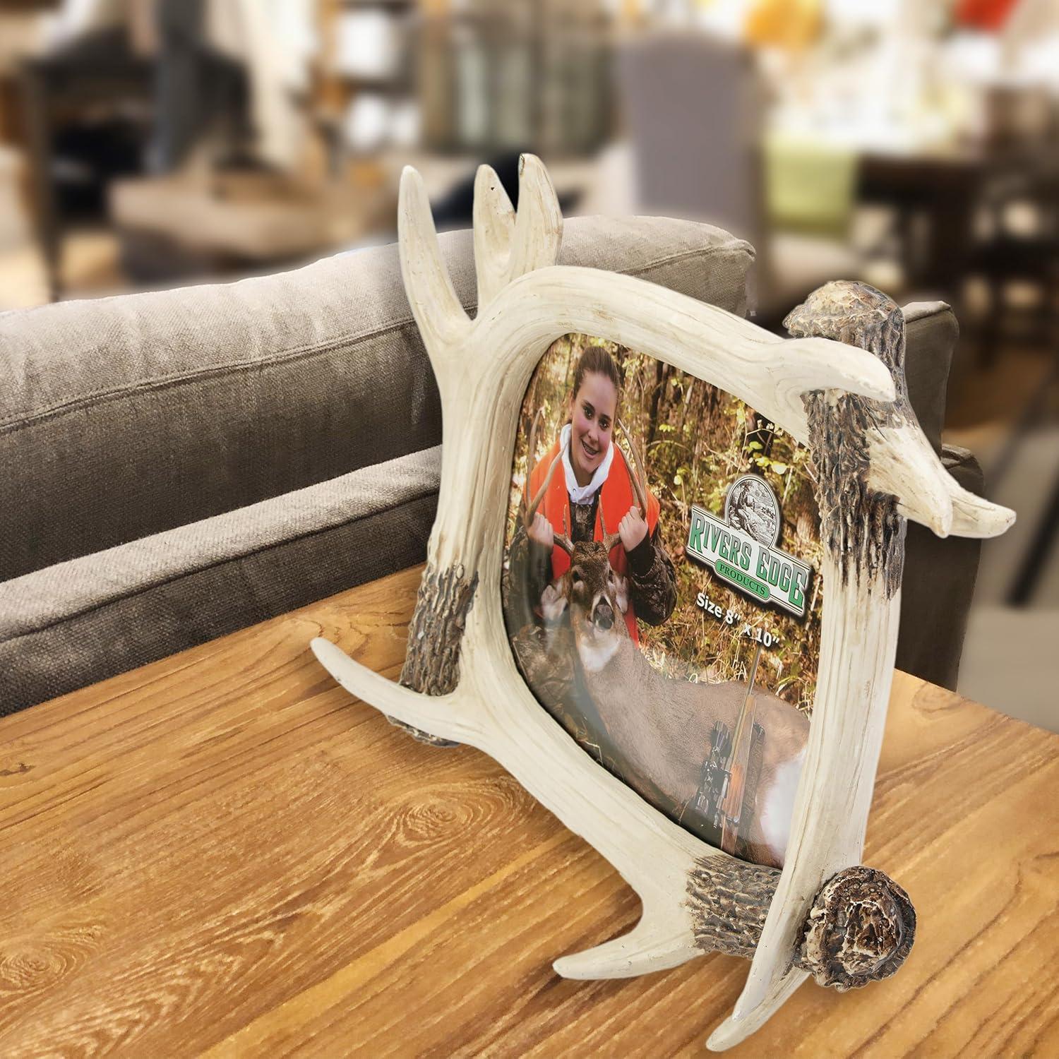 Rivers Edge Products 8x10 Picture Frame, Rustic Poly Resin Photo Frame for Hunting and Outdoors, Tabletop, Includes Glass Insert, Antler