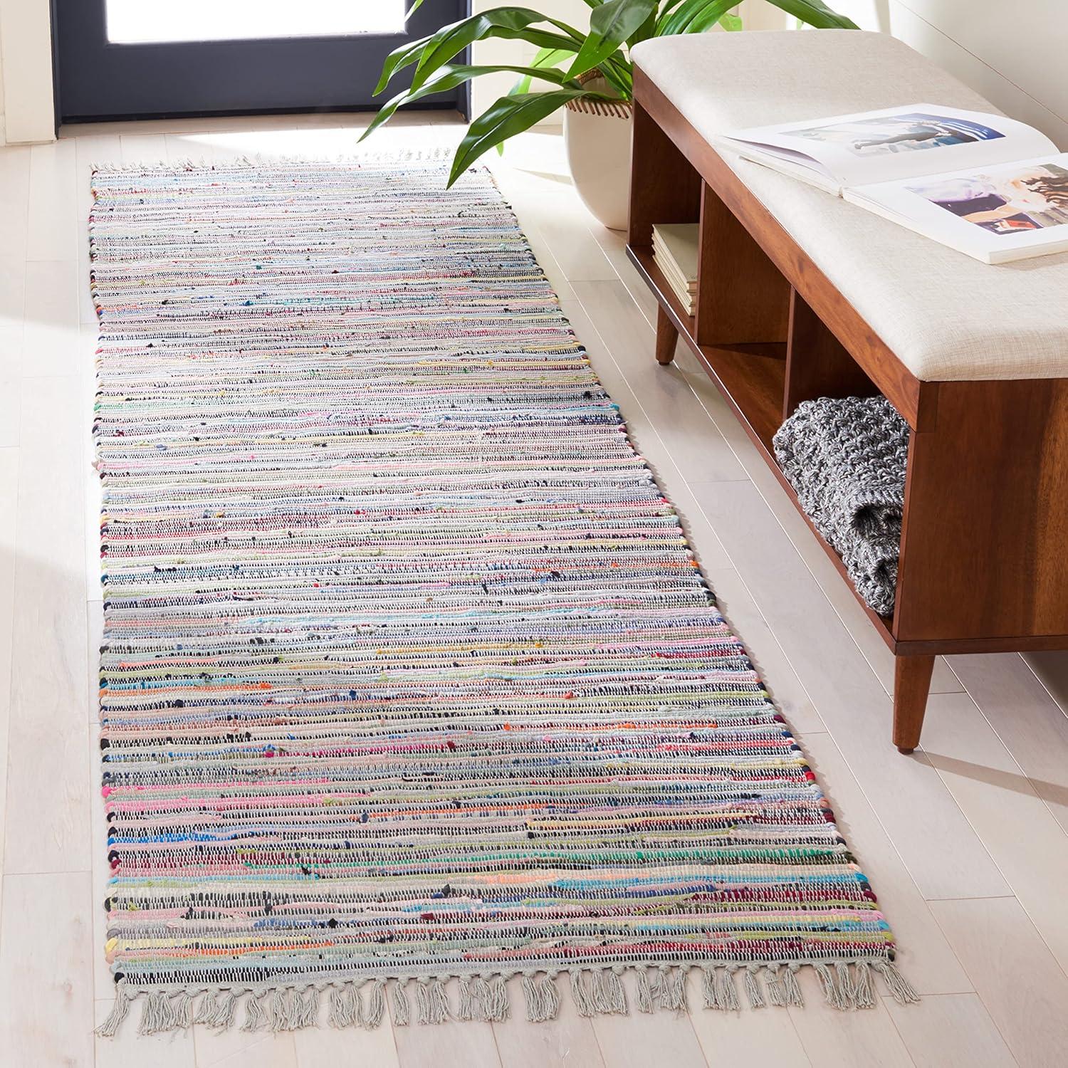 Rag Rug RAR121 Hand Woven Indoor Runner Rug - Grey/Multi - 2'3"x9' - Safavieh.