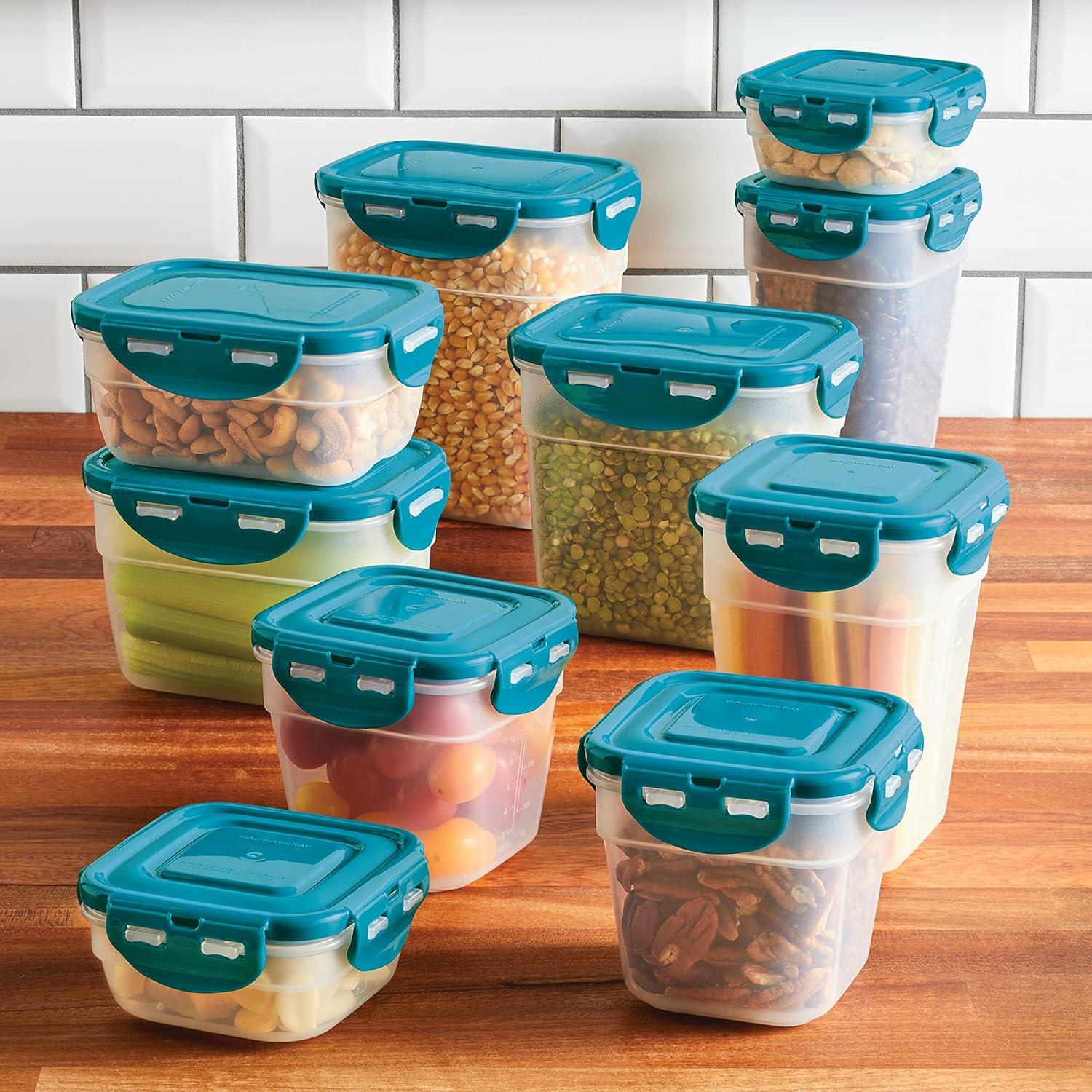 Rachael Ray Leak-Proof Stacking Food Storage Container Set, 20-Piece, Teal Lids