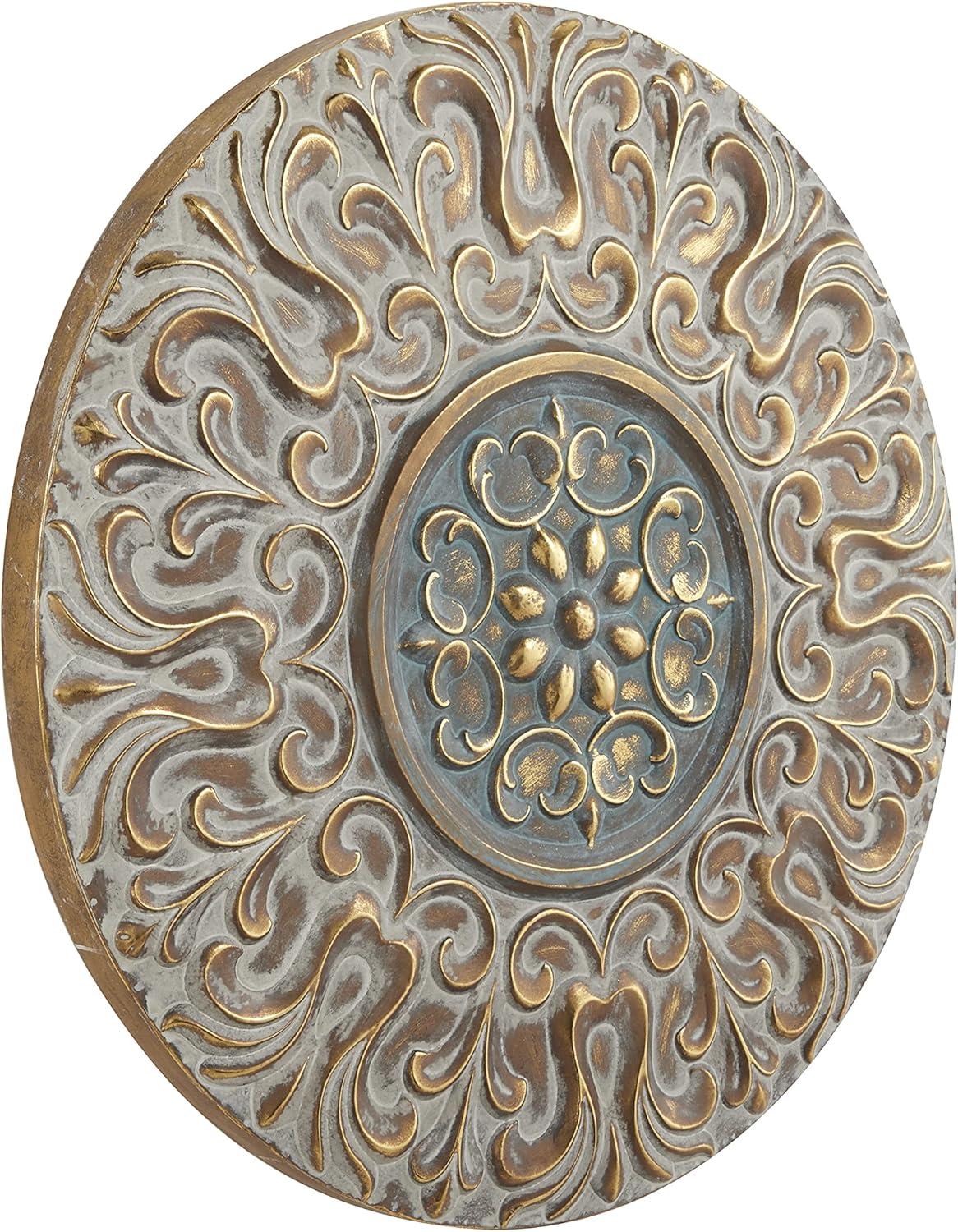 DecMode Gold Metal Plate Wall Decor with Embossed Details