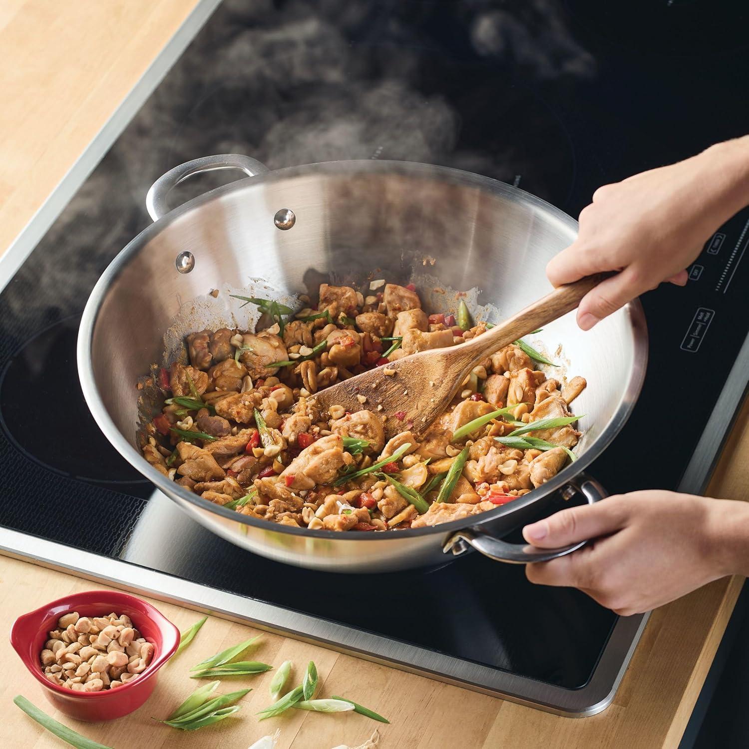 Rachael Ray Professional Stainless Steel Wok/Stir-Fry Pan, Compatible with All Cooktops, Induction Ready, Dishwasher and Metal Utensil Safe, 14 Inch - Stainless Steel