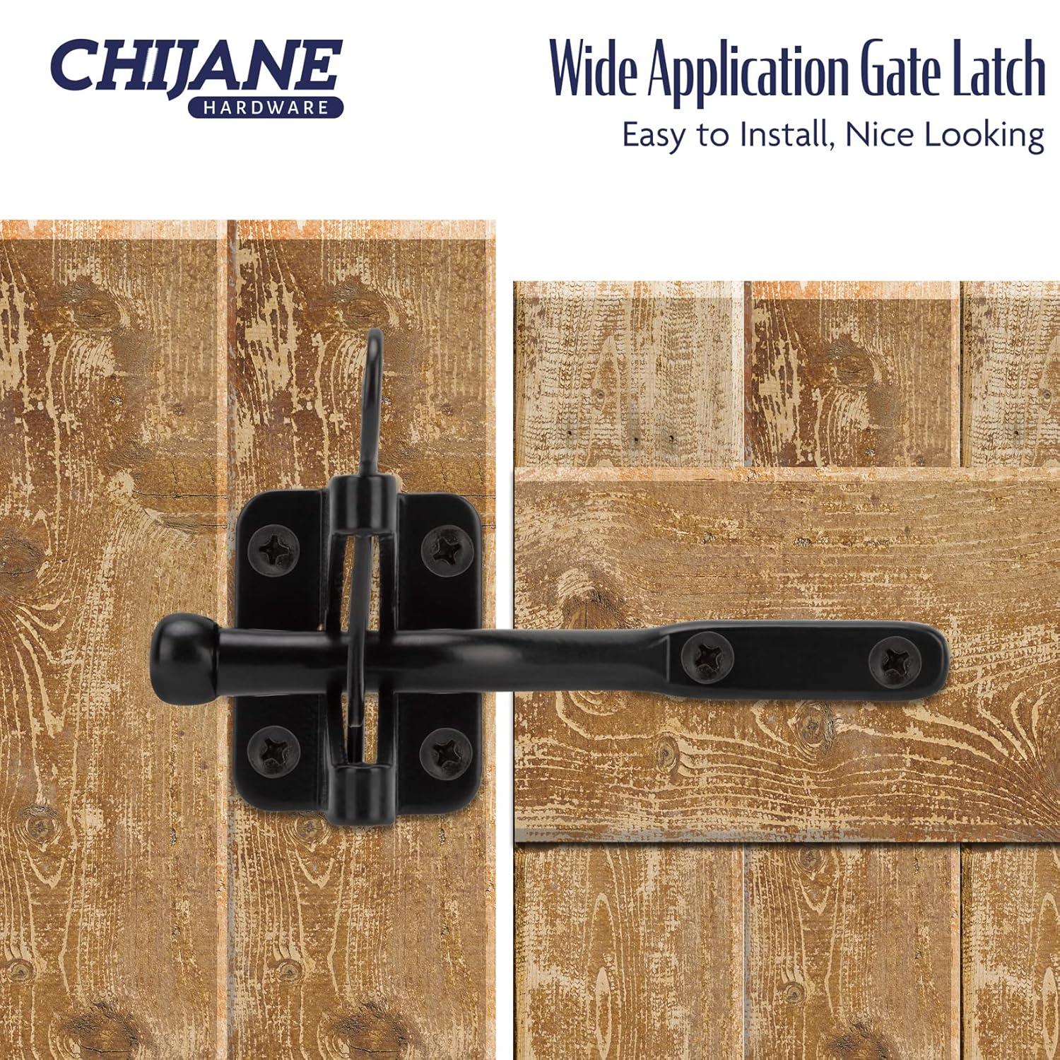 Gate Latch Automatic Gate Gravity Latch Self Locking Fence Gate Latch with Pull Cable for Wooden Fence Gates Door, Black