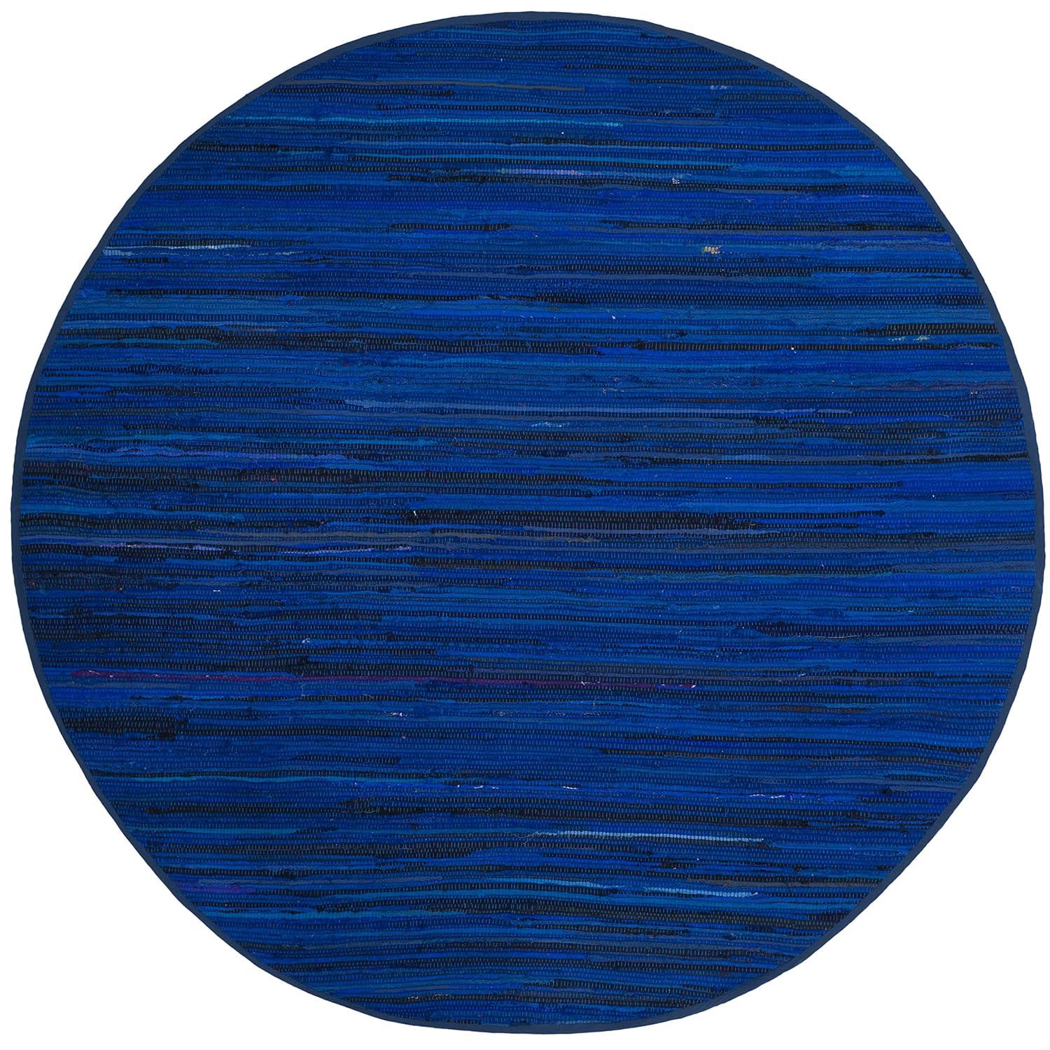 Rag Rug RAR130 Hand Woven Indoor Area Rug - Blue/Multi - 4' round - Safavieh.