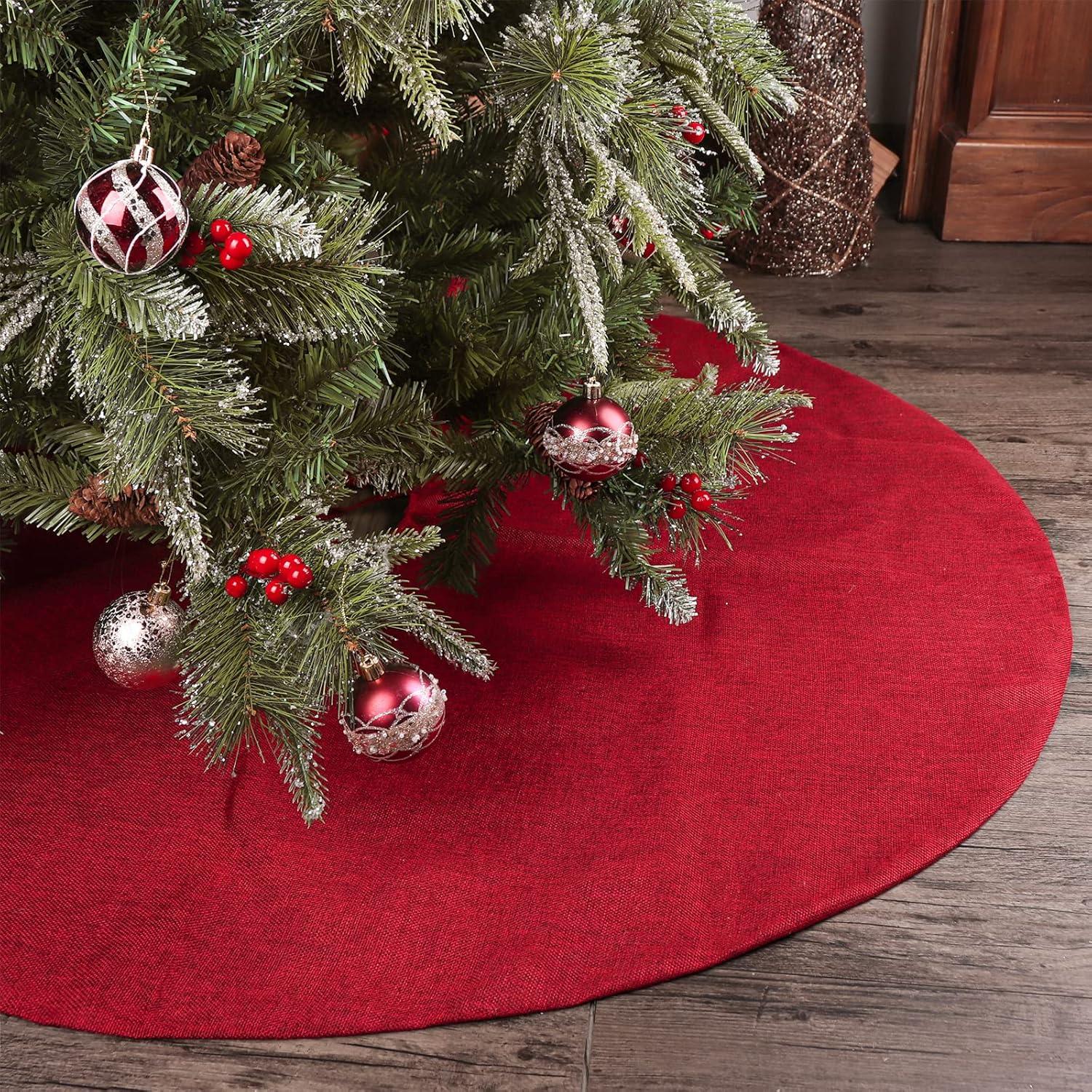 48-Inch Burgundy Burlap Double-Layer Christmas Tree Skirt