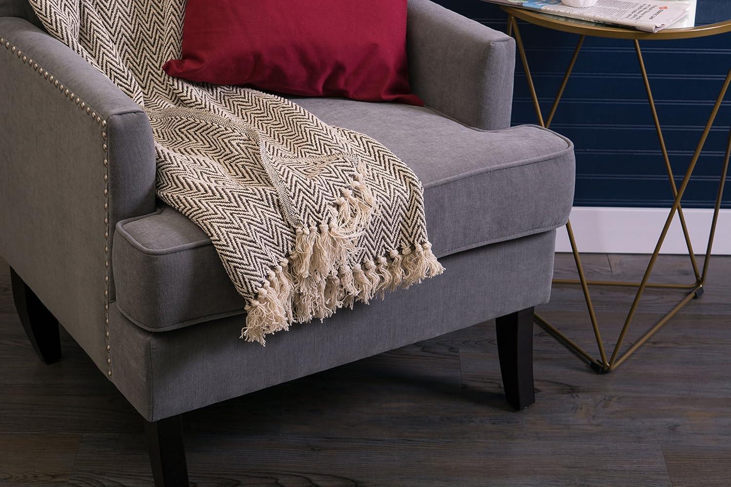 50"x60" Chevron Handloom Throw Blanket Dark Brown - Design Imports: Cotton, Hypoallergenic, Machine Washable