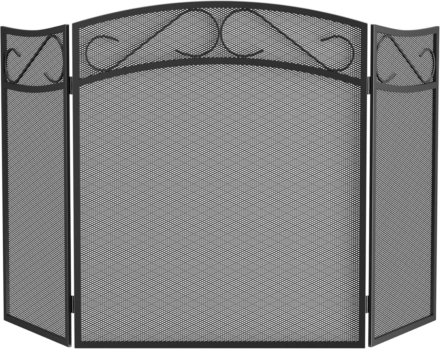 Fireplace Screen 3 Panel with Handles Wrought Iron 51"(L) x31(H) Spark Guard Cover