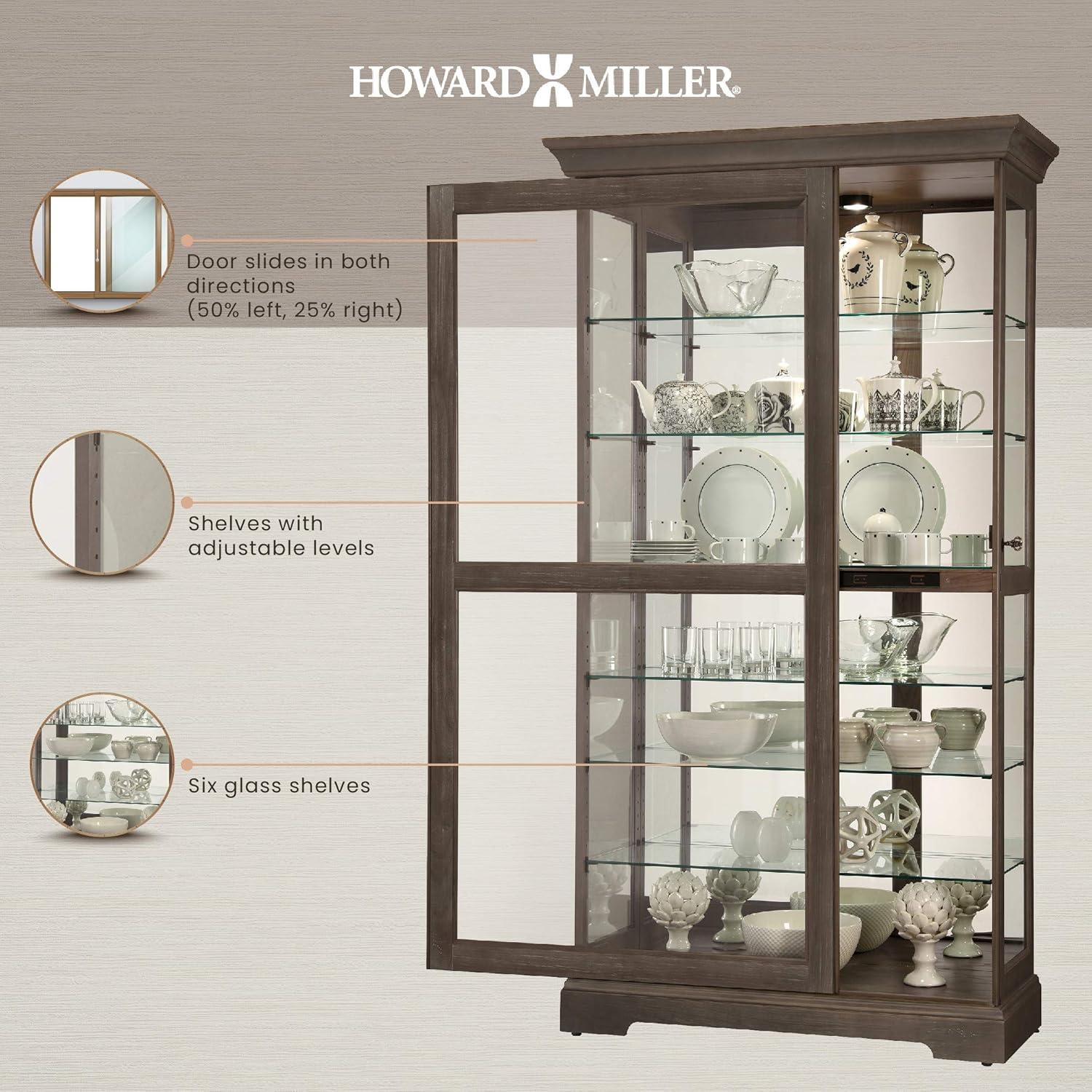 Tyler Transitional Lighted Curio Cabinet in Aged Auburn