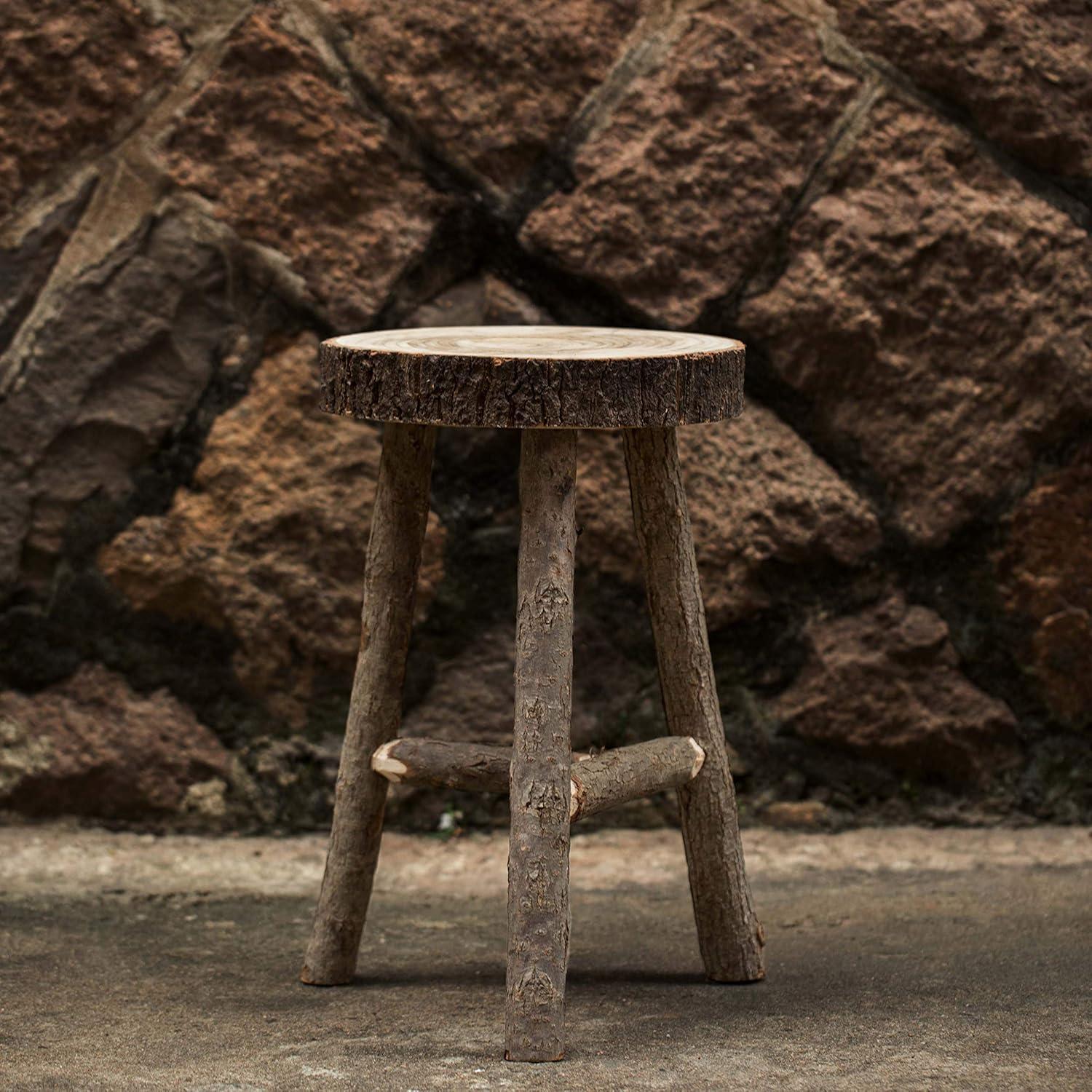 20 x 12.5 x 12.5 in. Decorative Antique Log Cabin Natural Wooden Accent Stool Side Table, Brown