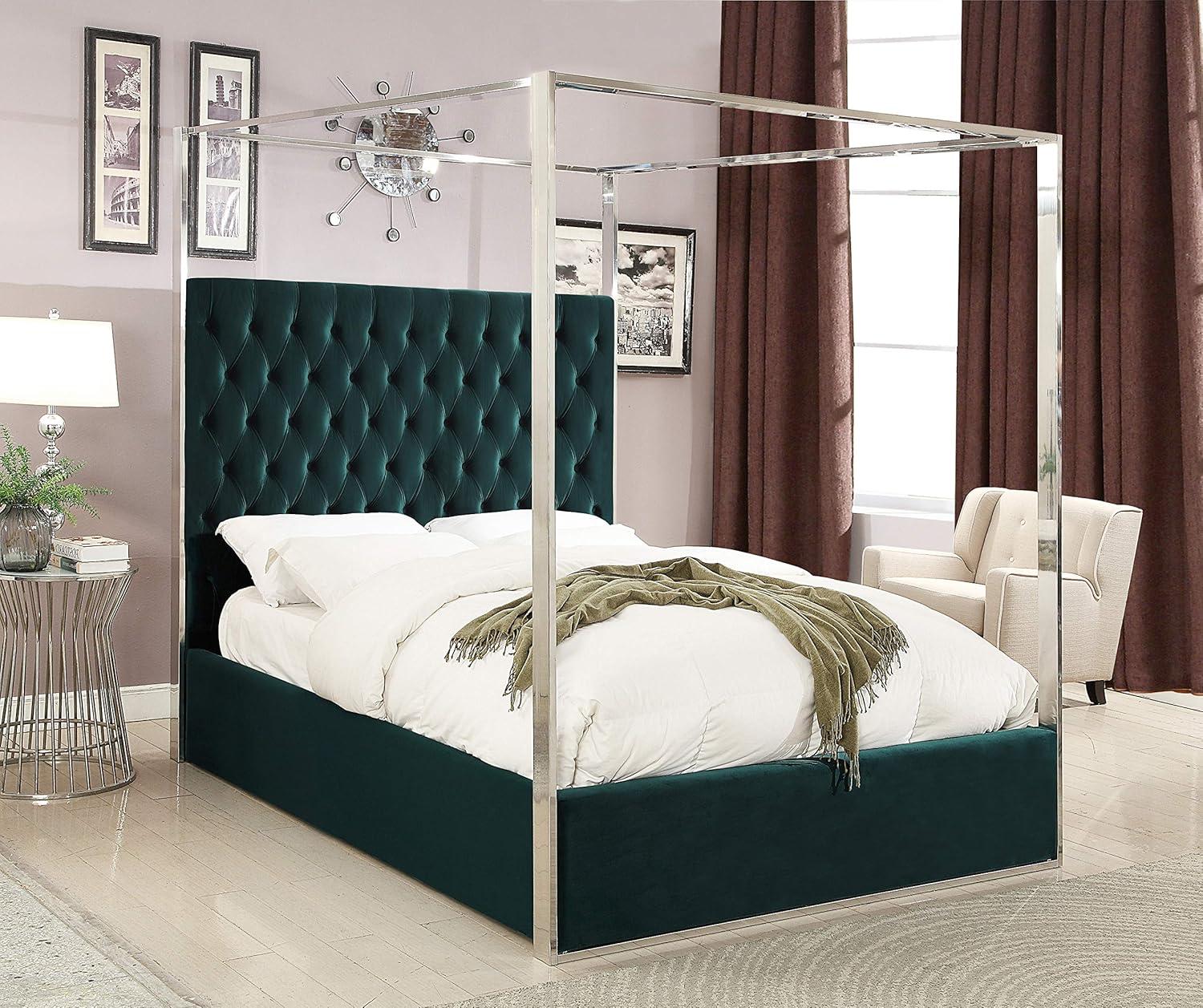 Porter Green Velvet Queen Bed-Color:Green Velvet,Style:Contemporary