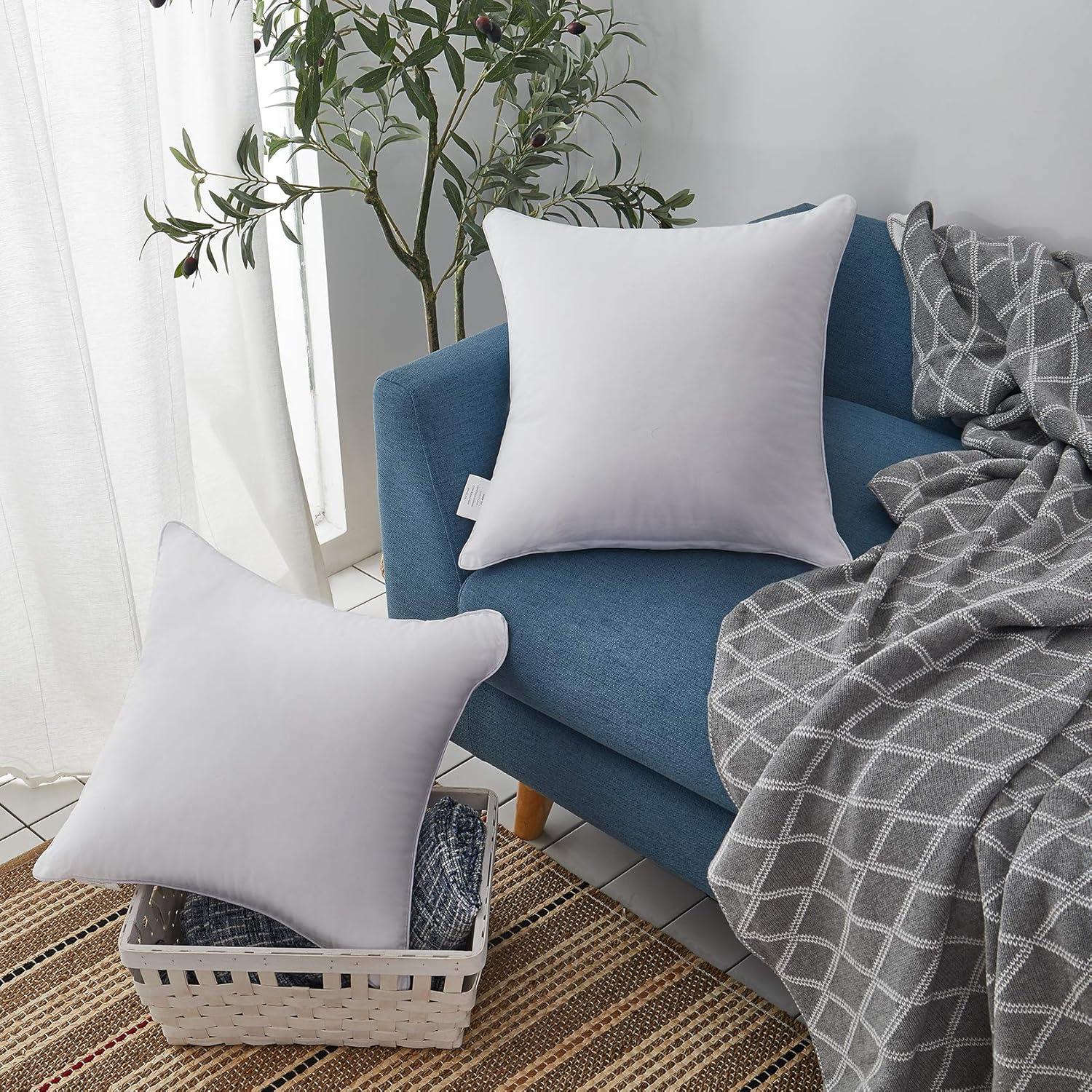 22 Inch White Cotton Square Throw Pillow Set