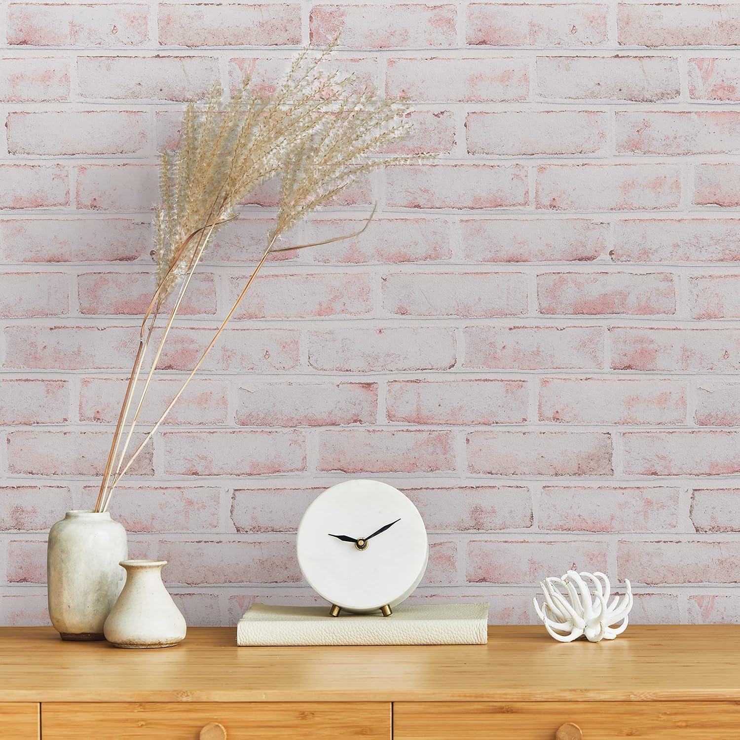 Tempaper Textured Faux Brick White Peel and Stick Wallpaper, 20.5" x 16.5'