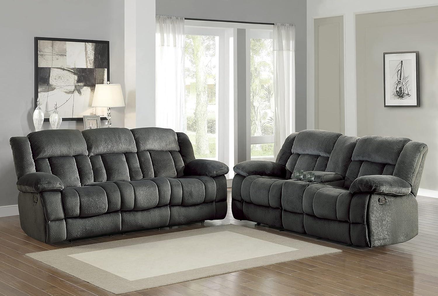 Lexicon Laurelton 90" Traditional Microfiber Double Reclining Sofa in Charcoal