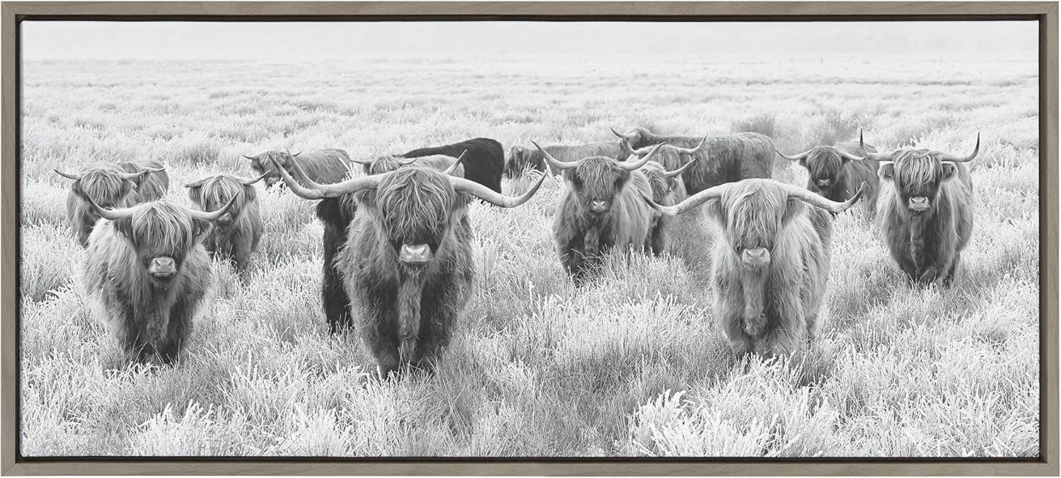 Sylvie Herd of Highland Cows BW Framed Canvas by Creative Bunch - Kate & Laurel All Things Decor