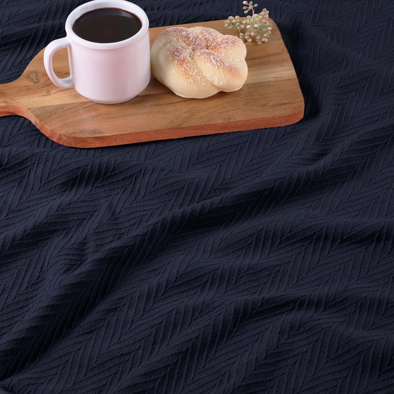 Chevron Zig-Zag Cotton Blanket, Full/Queen, Navy Blue - Blue Nile Mills