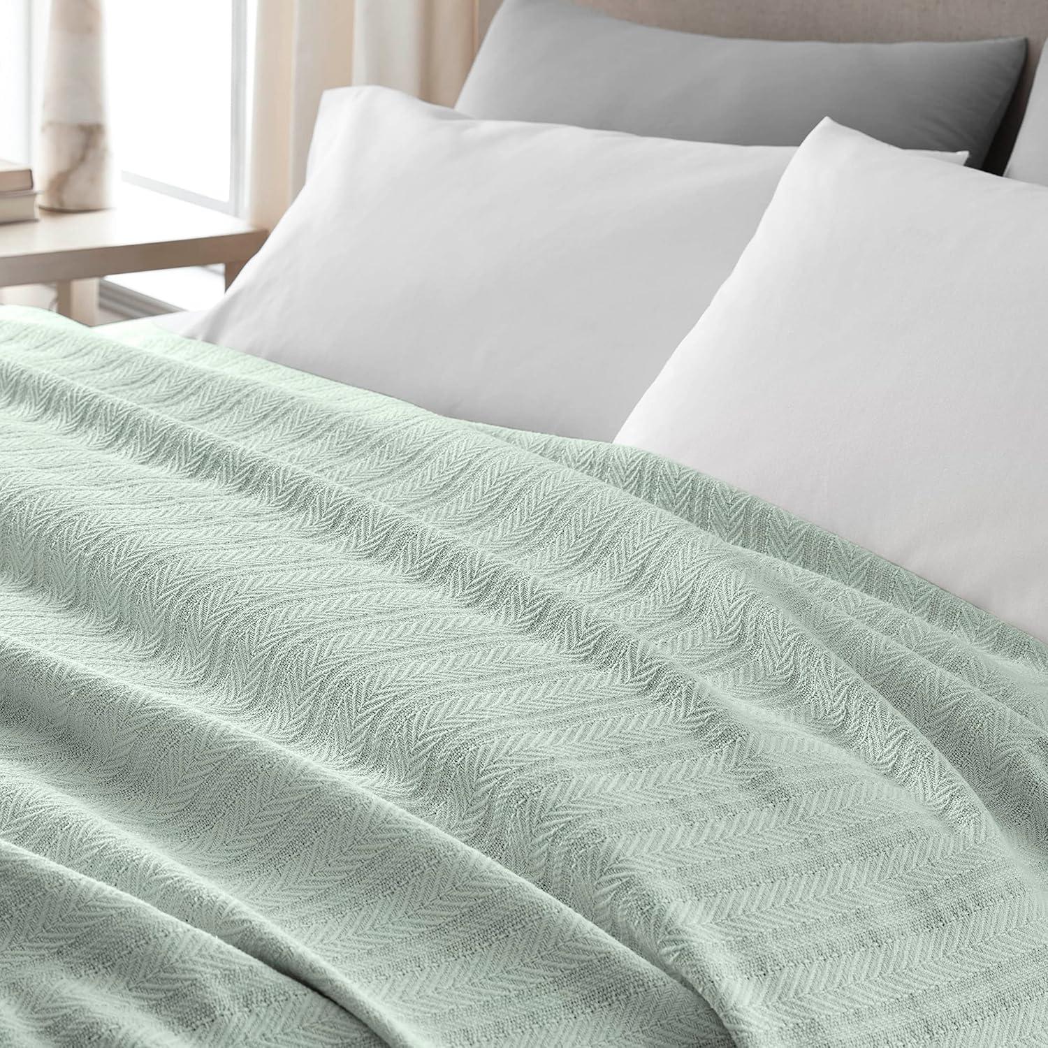 Vellux 100% Cotton Blanket - Soft, Breathable, Cozy & Lightweight Thermal Blanket  All-Season Blanket Perfect for Layering Bed, Couch & Sofa - Hotel Quality