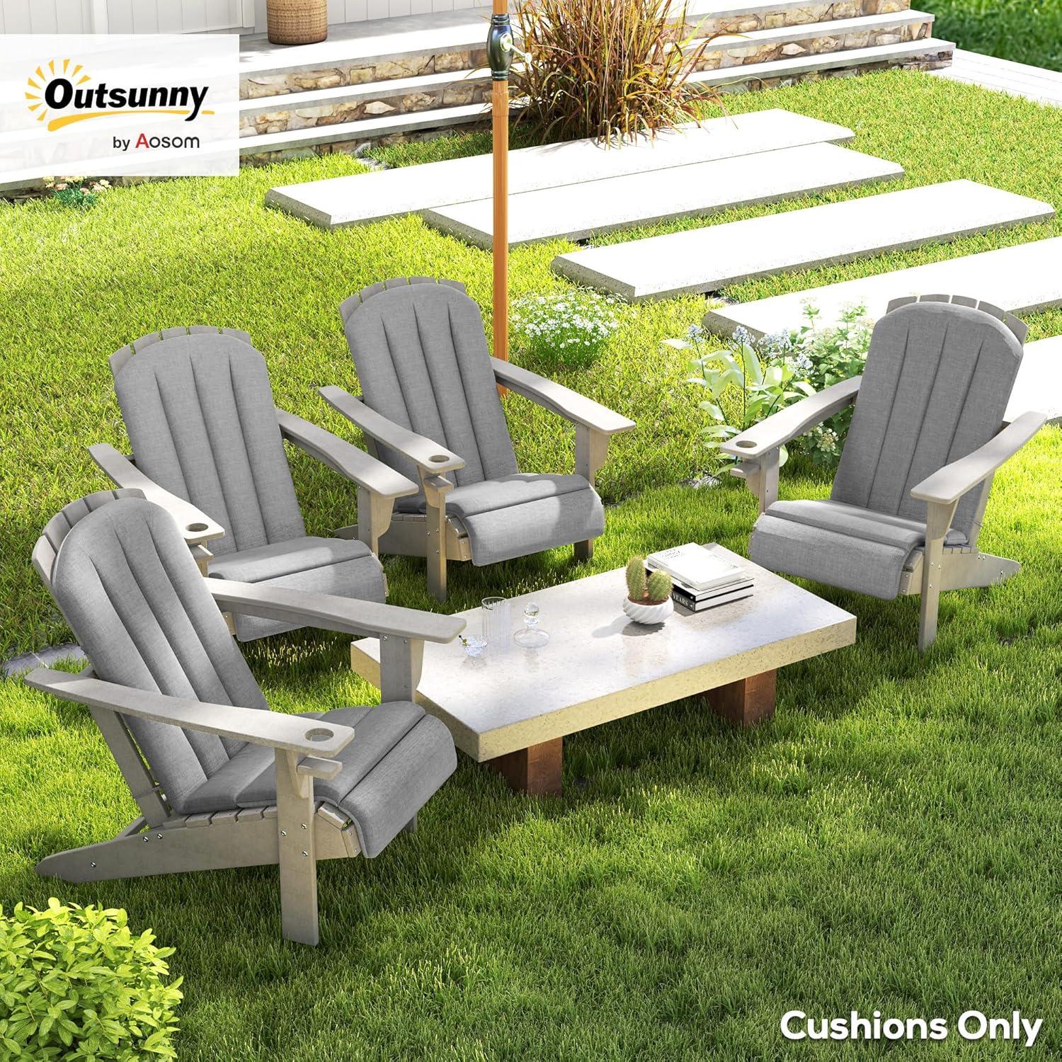 Save 31% • Outsunny Set of 4 Adirondack Chair Cushion, High Back Outdoor Chair  Cushions with Ties, Gray, image size:1500x1500