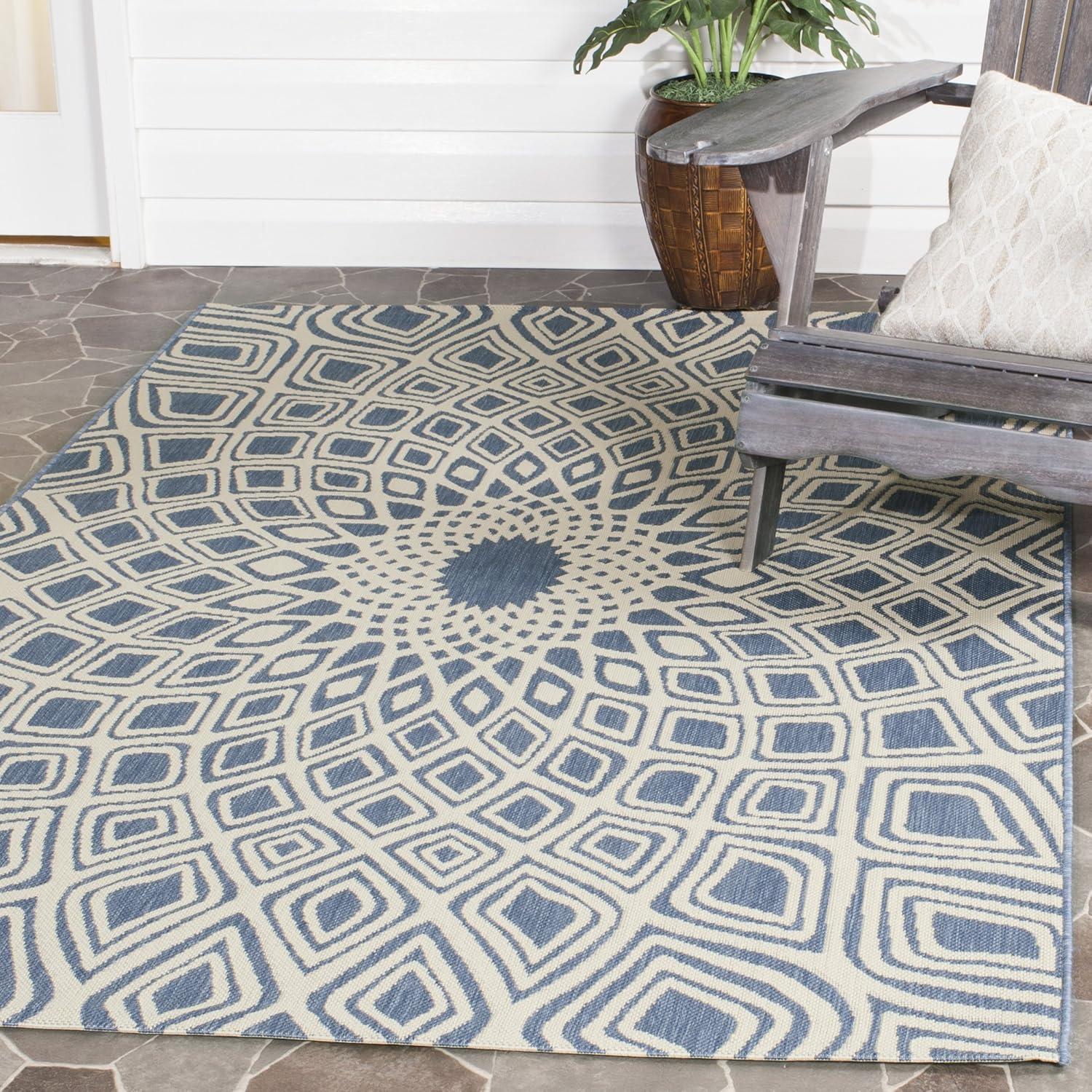 Marina Bliss Blue and Beige Indoor/Outdoor Rectangular Rug, 5'3" x 7'7"