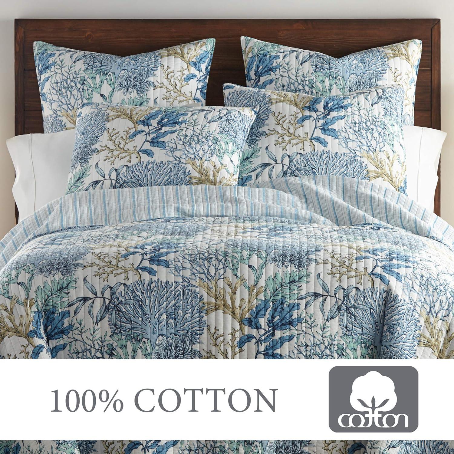Mahina Quilt Set - Full/Queen Quilt and Two Standard Pillow Shams Blue - Levtex Home