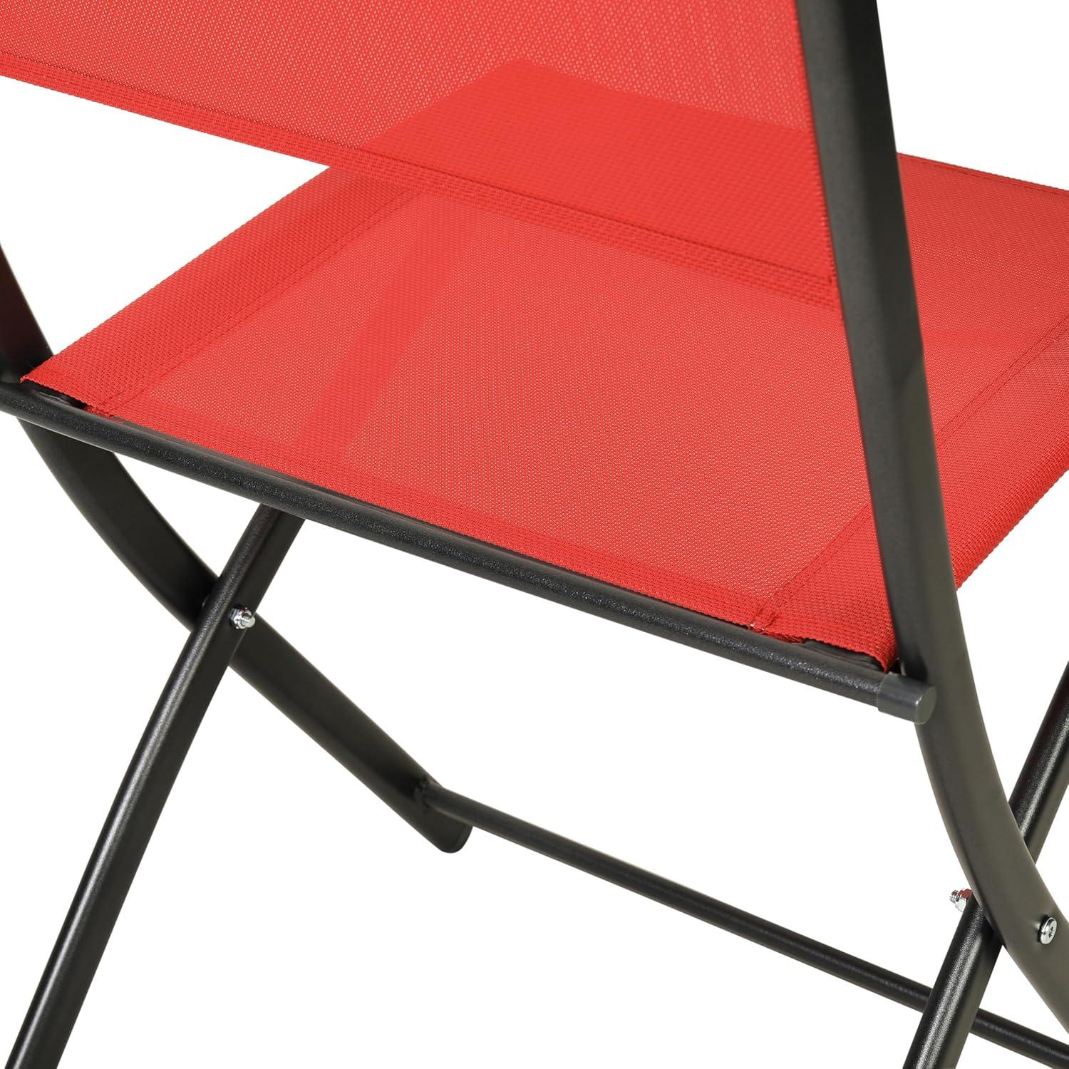 Flash Furniture Brazos Set of 2 Commercial Grade Indoor/Outdoor Folding Chairs with Red Flex Comfort Material Backs and Seats and Black Metal Frames