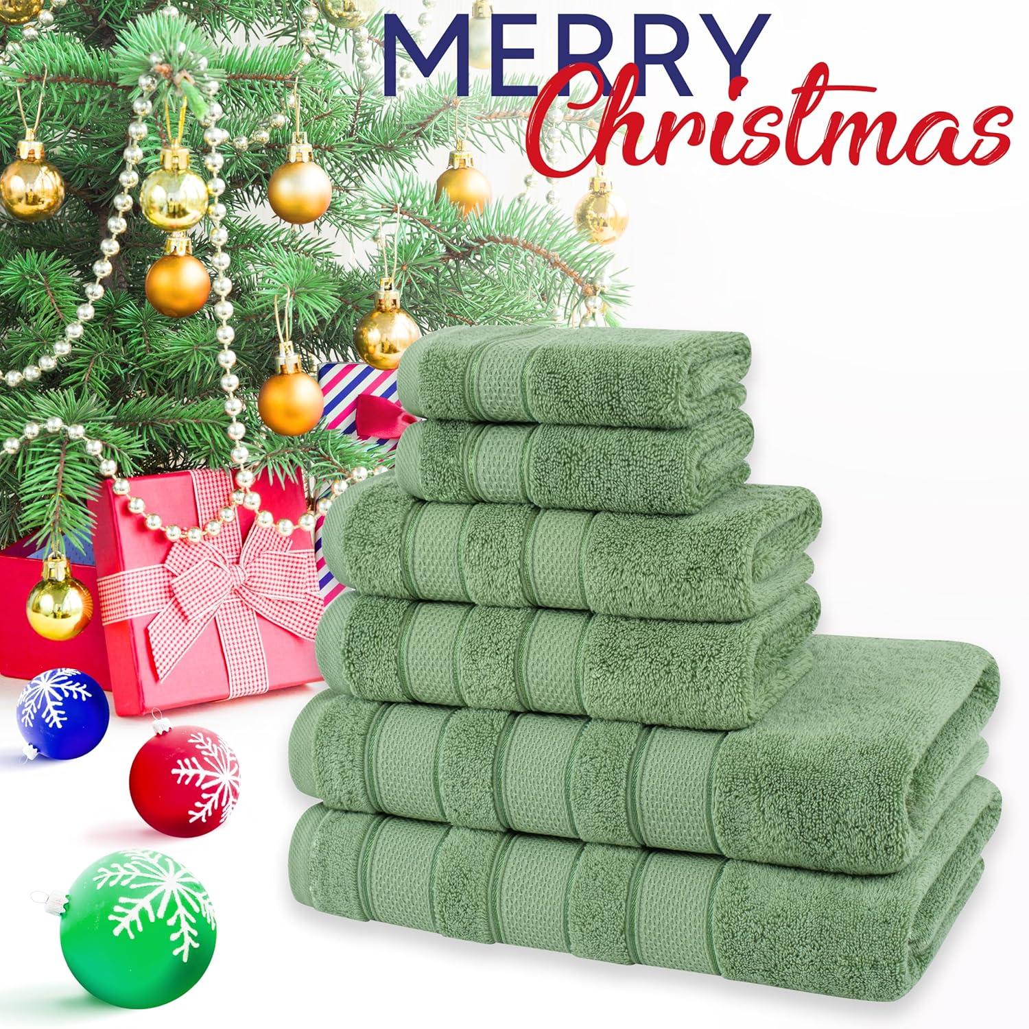 American Soft Linen Salem 6 Piece Bath Towel Set, 100% Combed Cotton,Sage Green