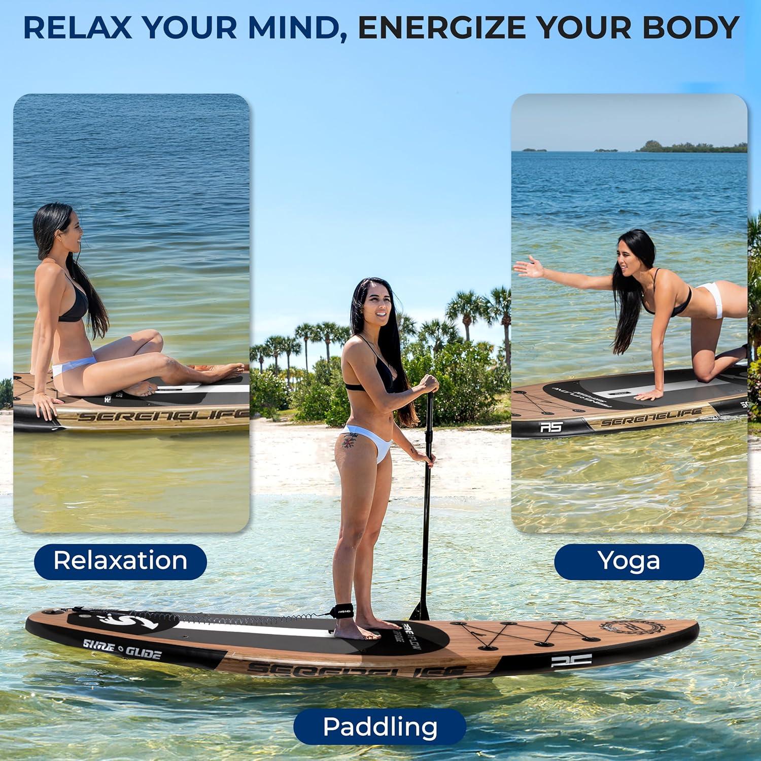 SereneLife Serenelife Inflatable Stand Up Paddle Board (6 Inches Thick) With Premium SUP Accessories & Carry Bag | Wide Stance, Bottom Fin For Paddling, Surf Control, Non-Slip Deck | Youth & Adult Standing Boat SLSUPB754