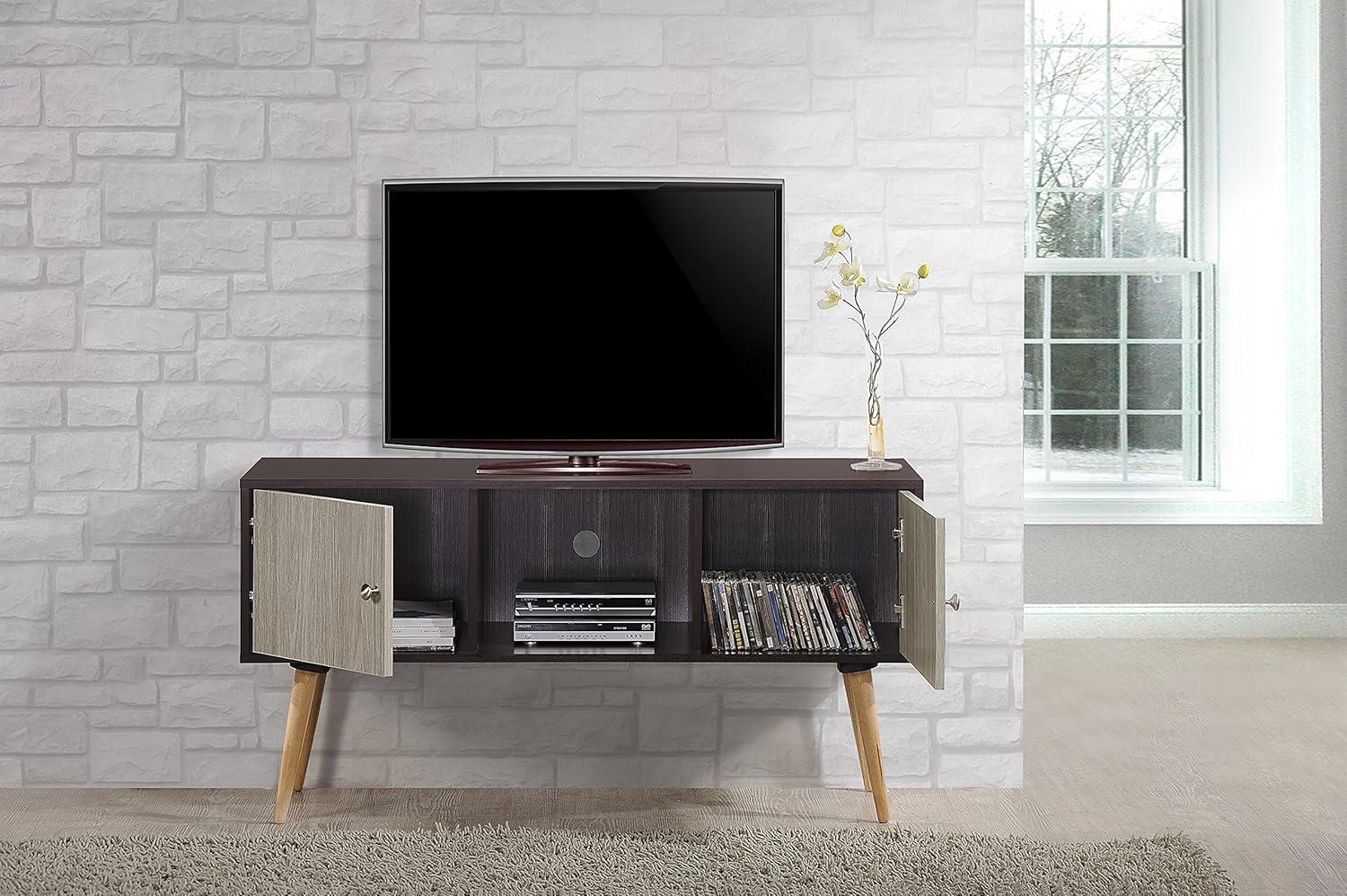 Hodedah 47" Wide 2-Door Wooden Retro Entertainment Center in Chocolate-Gray