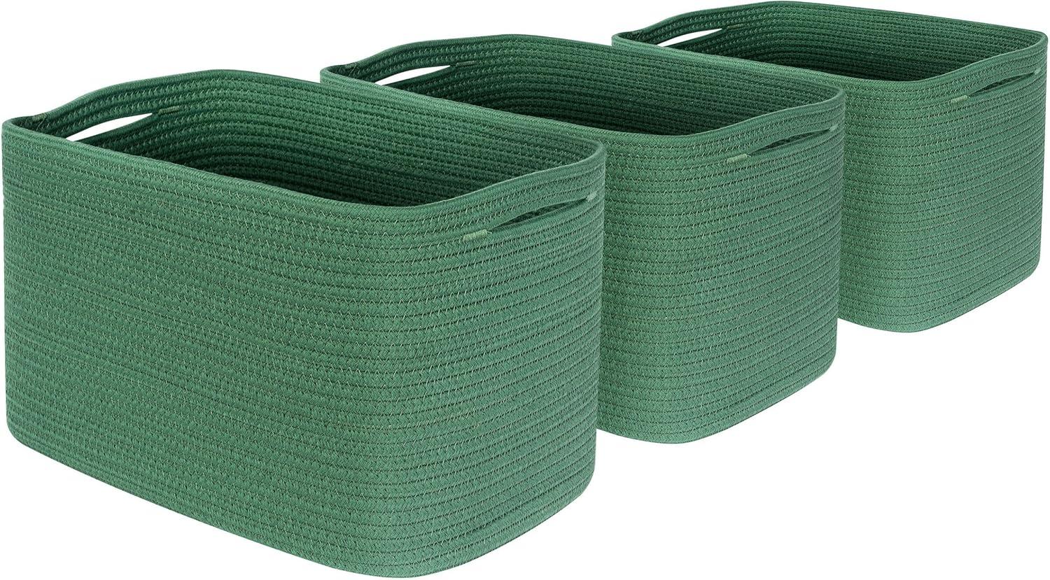 Design 3-Pack Storage Baskets for Shelves, Decorative Baskets for Organizing, Woven Baskets for Storage, Book Basket Cube Storage Bin Box, Pantry Closet and Shoe Organizers, Forest Green