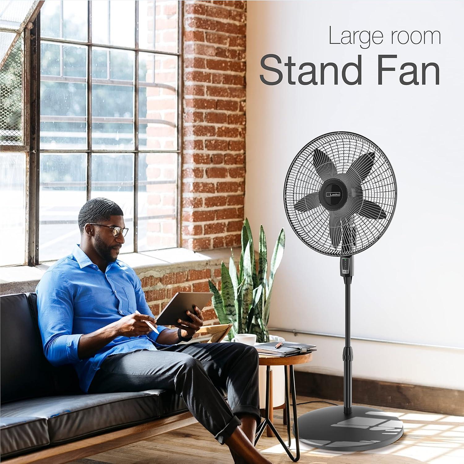 Black Adjustable Height Oscillating Floor Fan with Remote Control