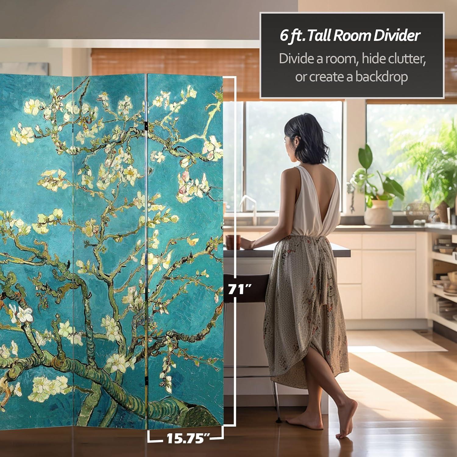 Oriental Furniture 6 ft. Tall Van Gogh Almond Blossom Canvas Screen - 4 Panel