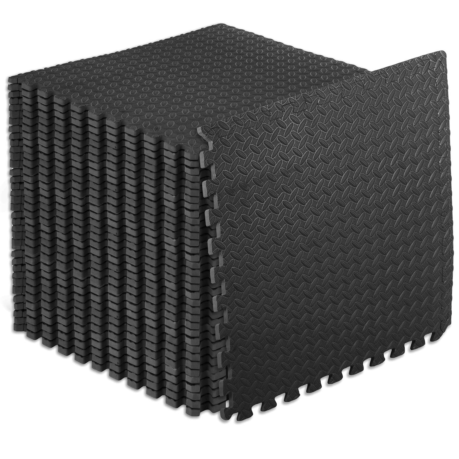 Exercise Puzzle Mat 1/2-in, Black, 24 Sq Ft - 6 Tiles