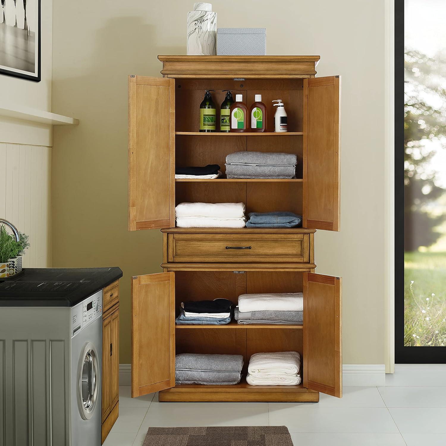Parsons Pantry Storage Wood/Mahogany - Crosley: Adjustable Shelving, Drawer, Traditional Style