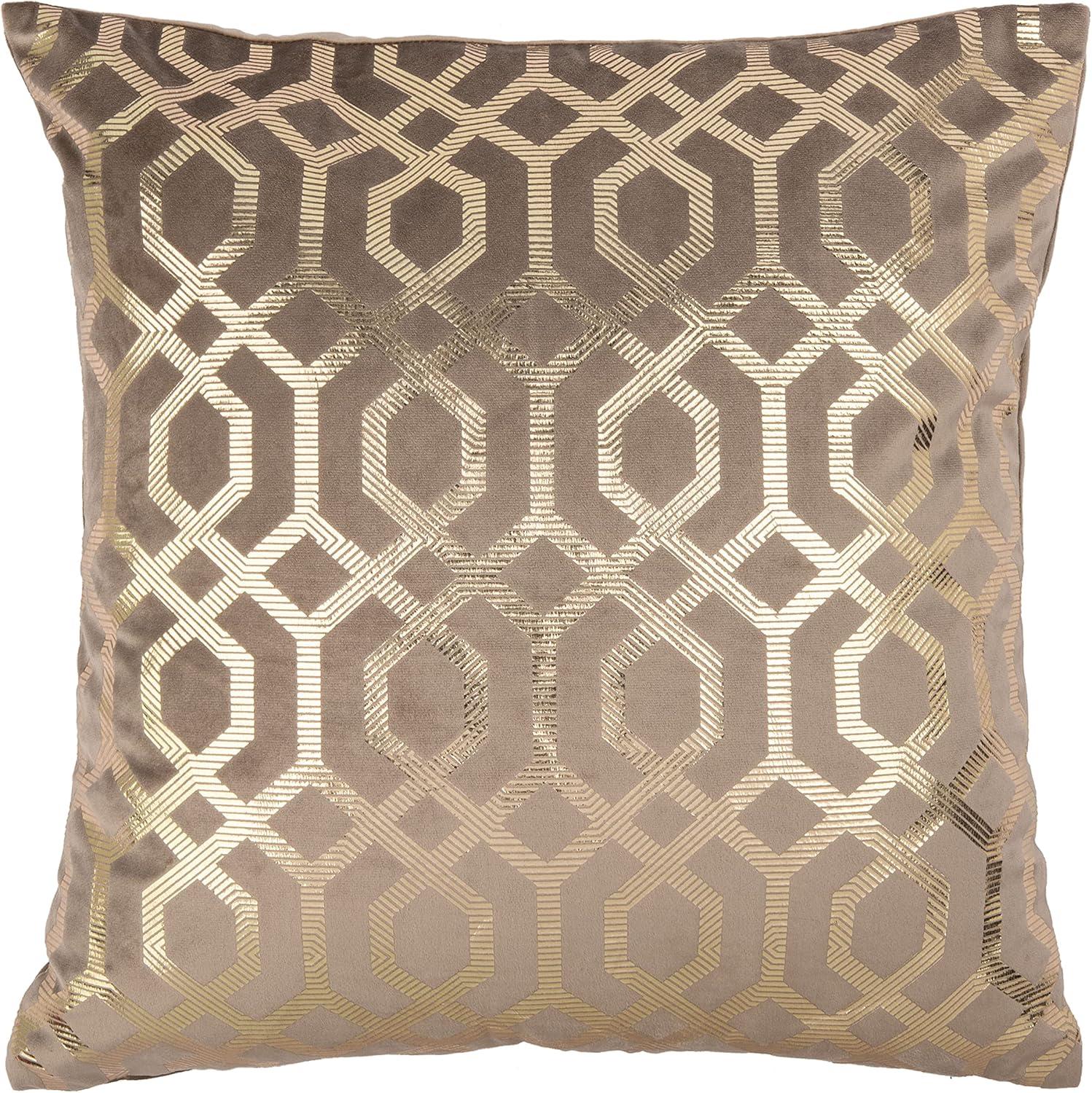 Taupe and Gold Geometric Art Deco Square Pillow