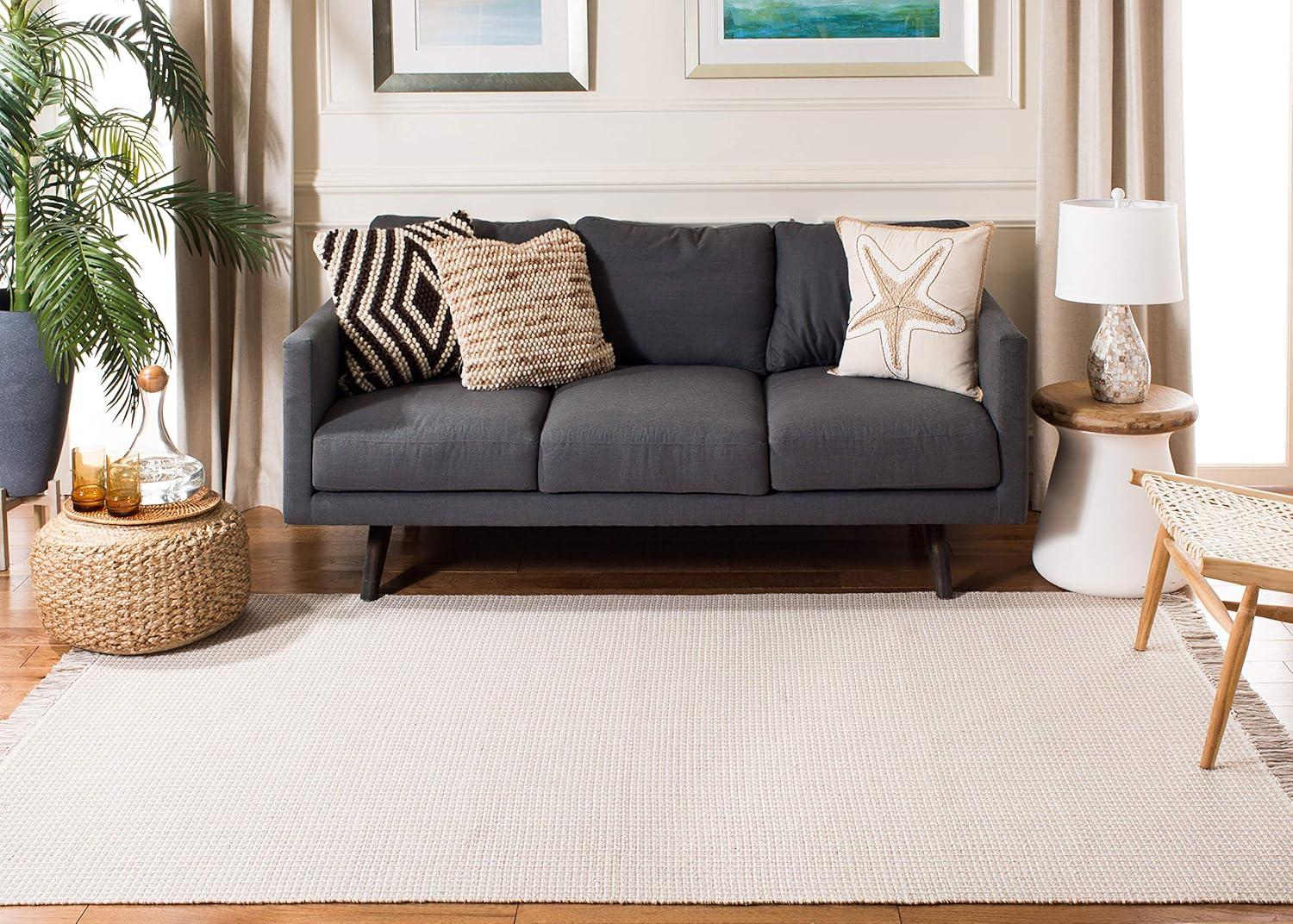 Ivory and Grey Flat Woven Cotton Area Rug, 9' x 12'