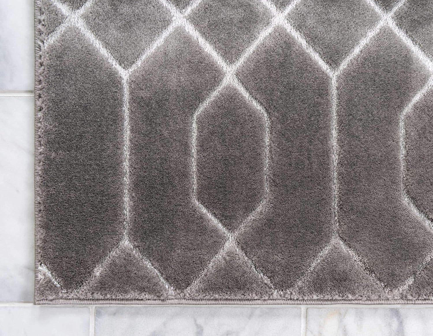 Gray Silver Trellis Rectangular Cotton Synthetic Area Rug