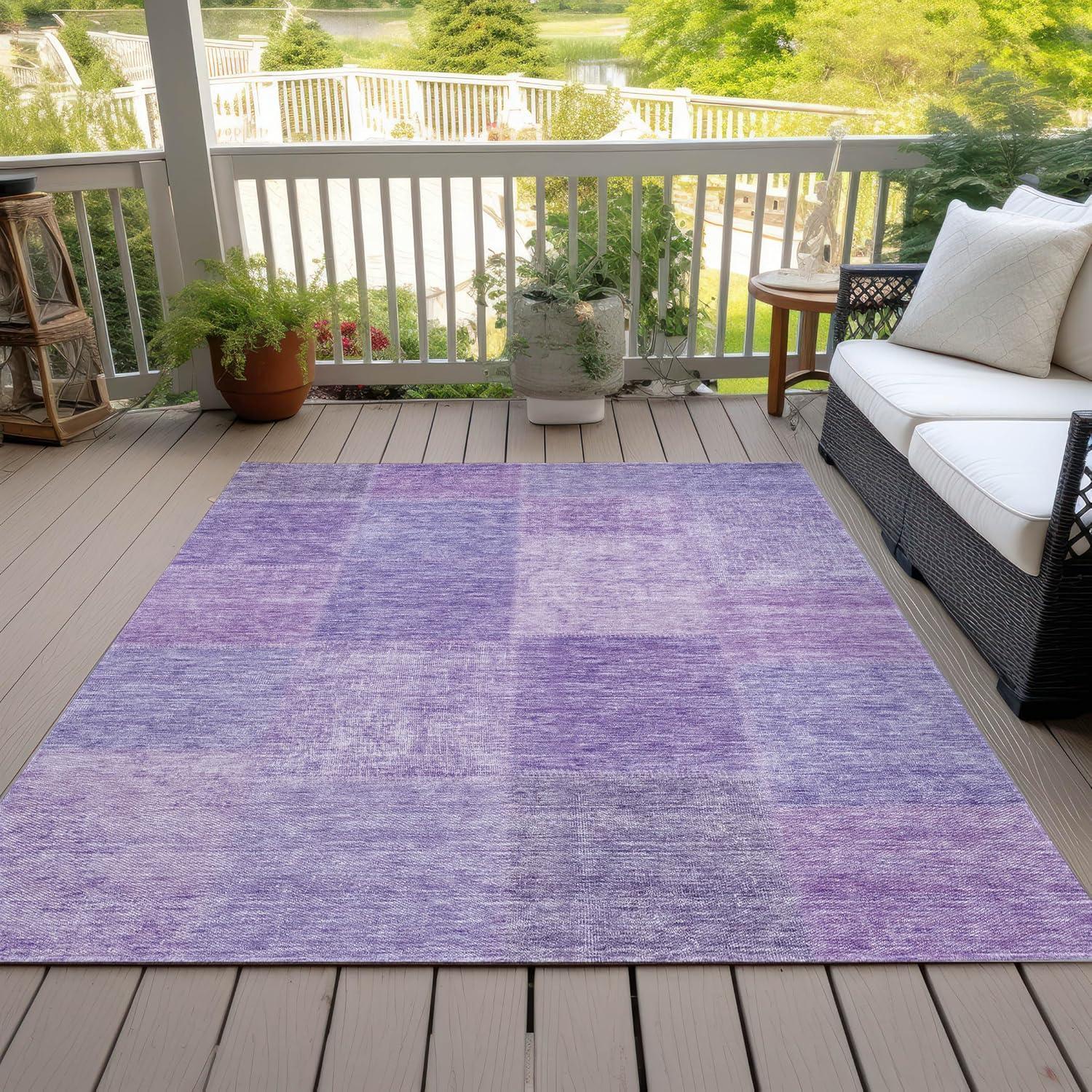 Lavender Patchwork Machine Washable Indoor Outdoor Rug 2'6" x 3'10"