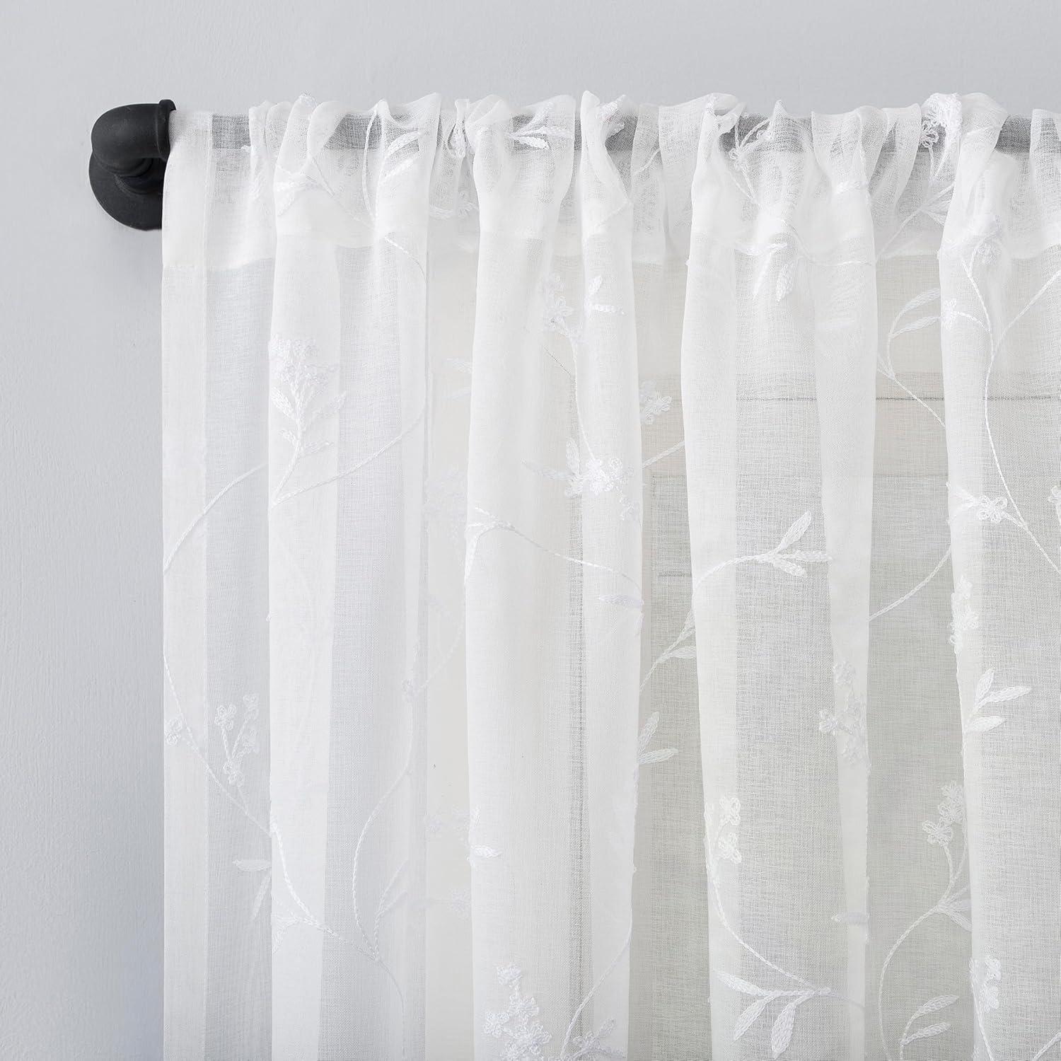 17"x50" Delia Embroidered Floral Sheer Rod Pocket Curtain Valance Ivory - No. 918: Botanical Window Valance