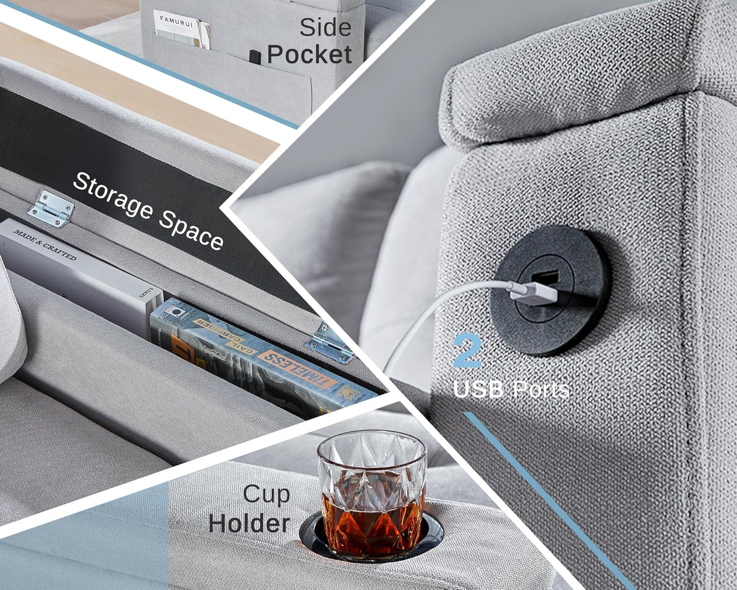 Latitude Run® Pull Out Sofa Bed With 2 USB Ports & Cup Holders, U Shaped Sleeper Sofa Bed With Dual Storage Chaise- Drak Gray