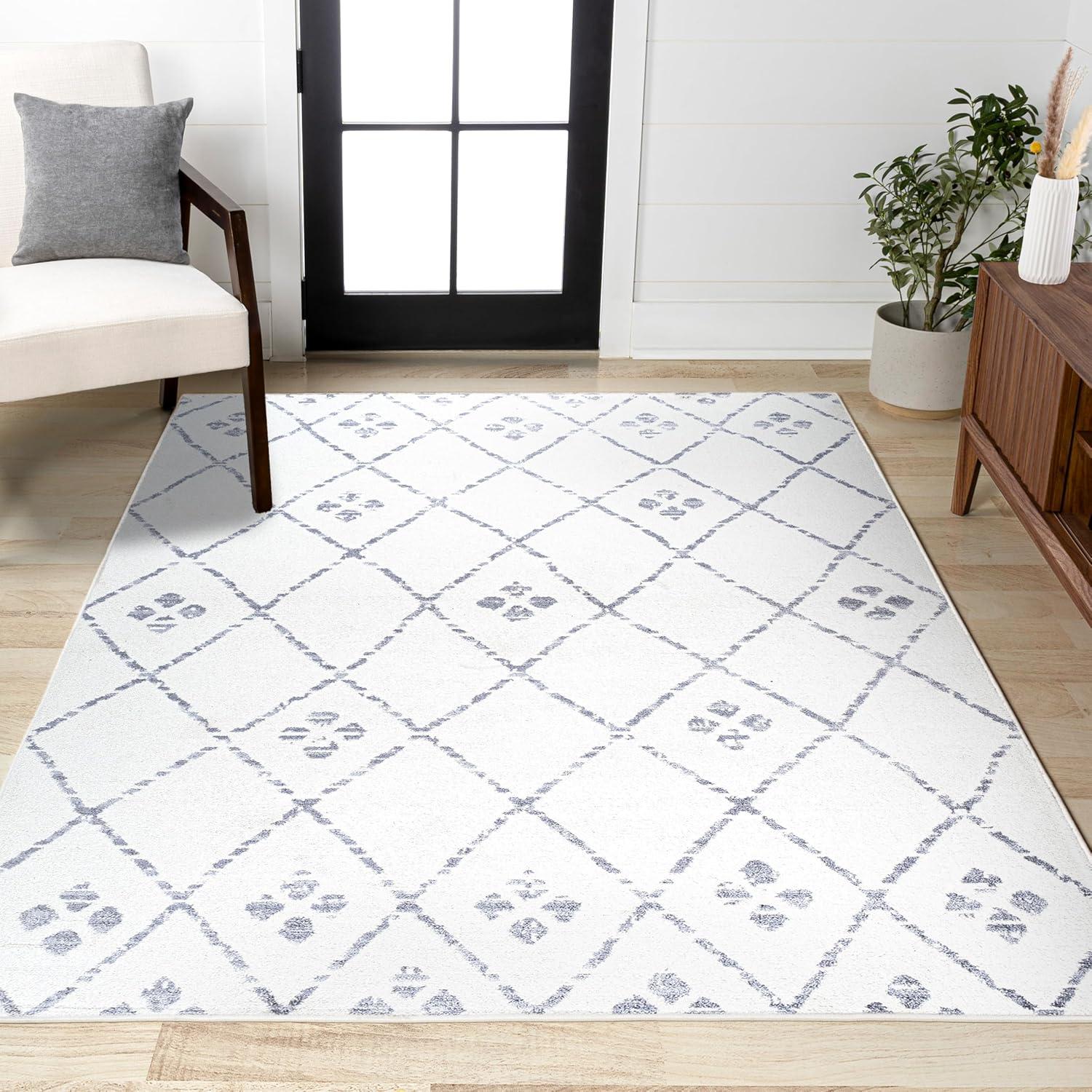 3' X 5' Izil Moroccan Geometric Diamond Area Rug, Ivory/Light Gray - JONATHAN Y