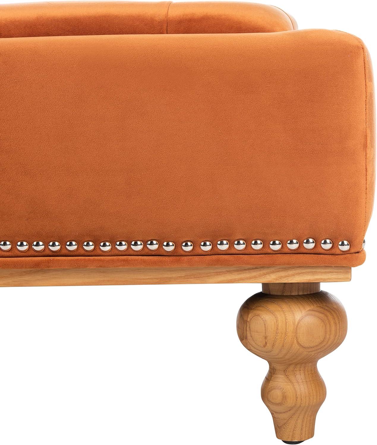 Sienna Velvet Tufted Square Ottoman with Oak Legs