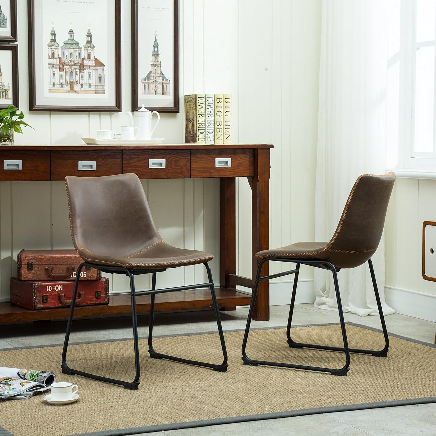 Carbon Loft  Inyo Faux Leather Armless Dining Chairs (Set of 2) Brown Leather